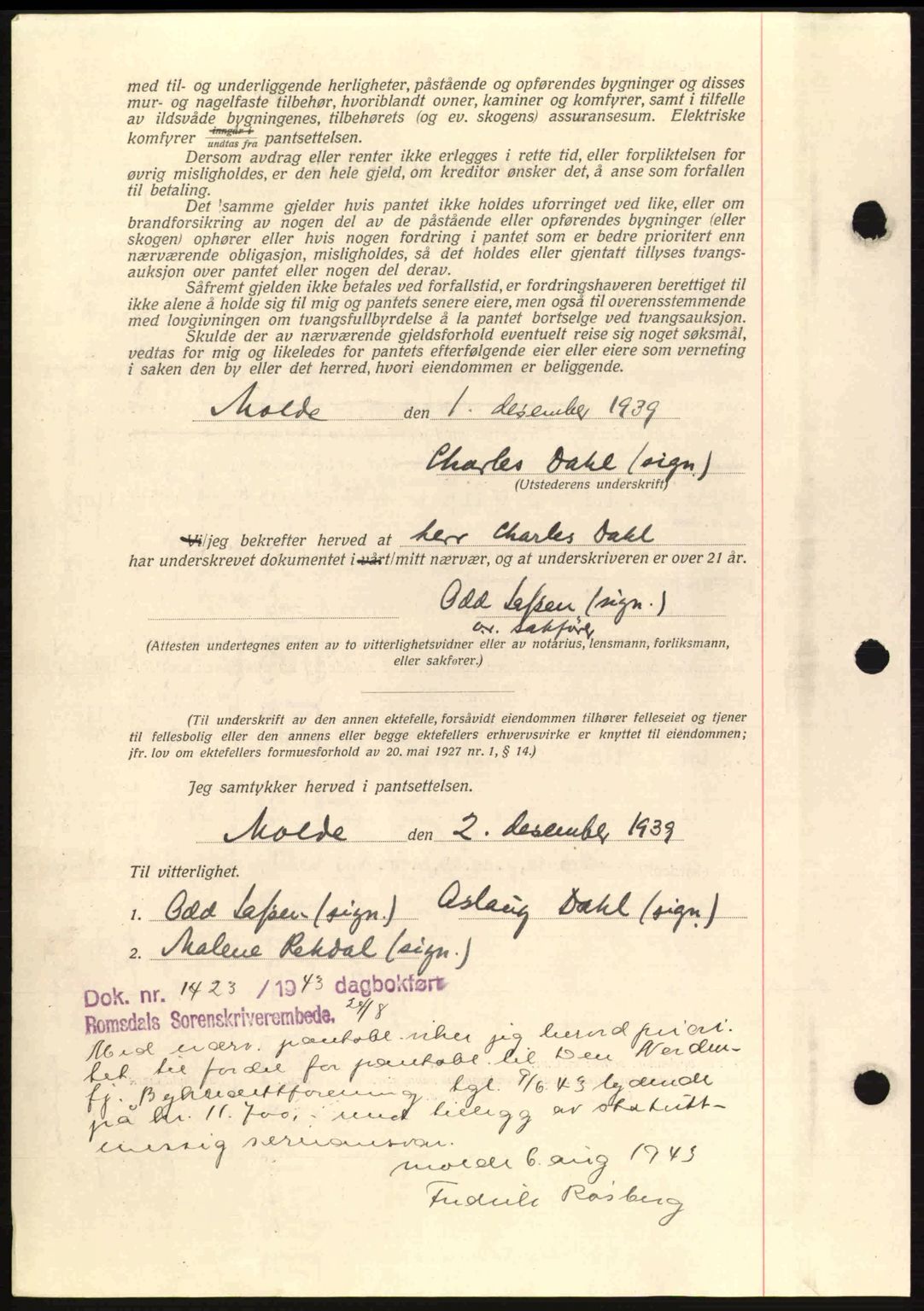 Romsdal sorenskriveri, AV/SAT-A-4149/1/2/2C: Pantebok nr. B2, 1939-1945, Dagboknr: 2724/1939