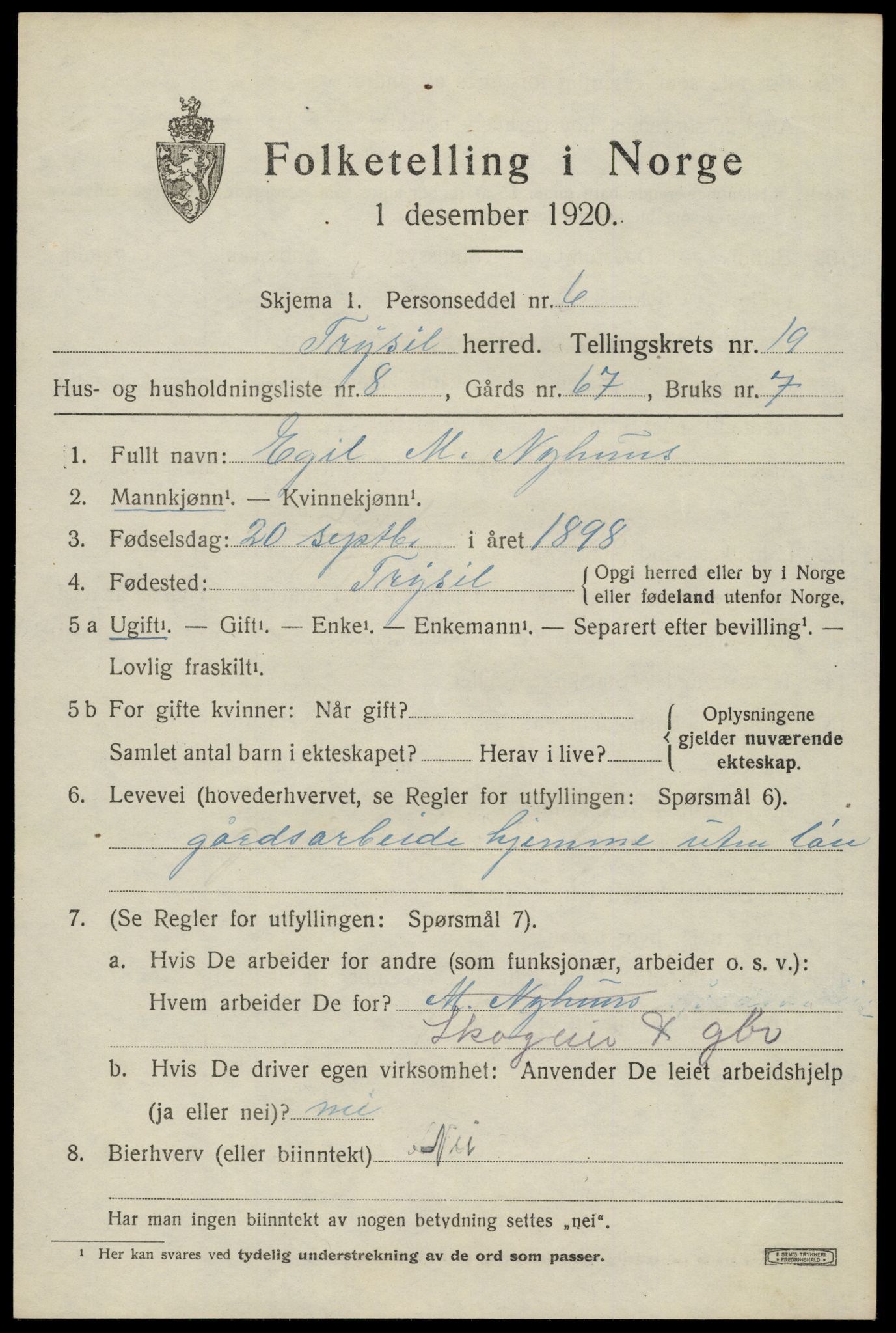 SAH, Folketelling 1920 for 0428 Trysil herred, 1920, s. 12825
