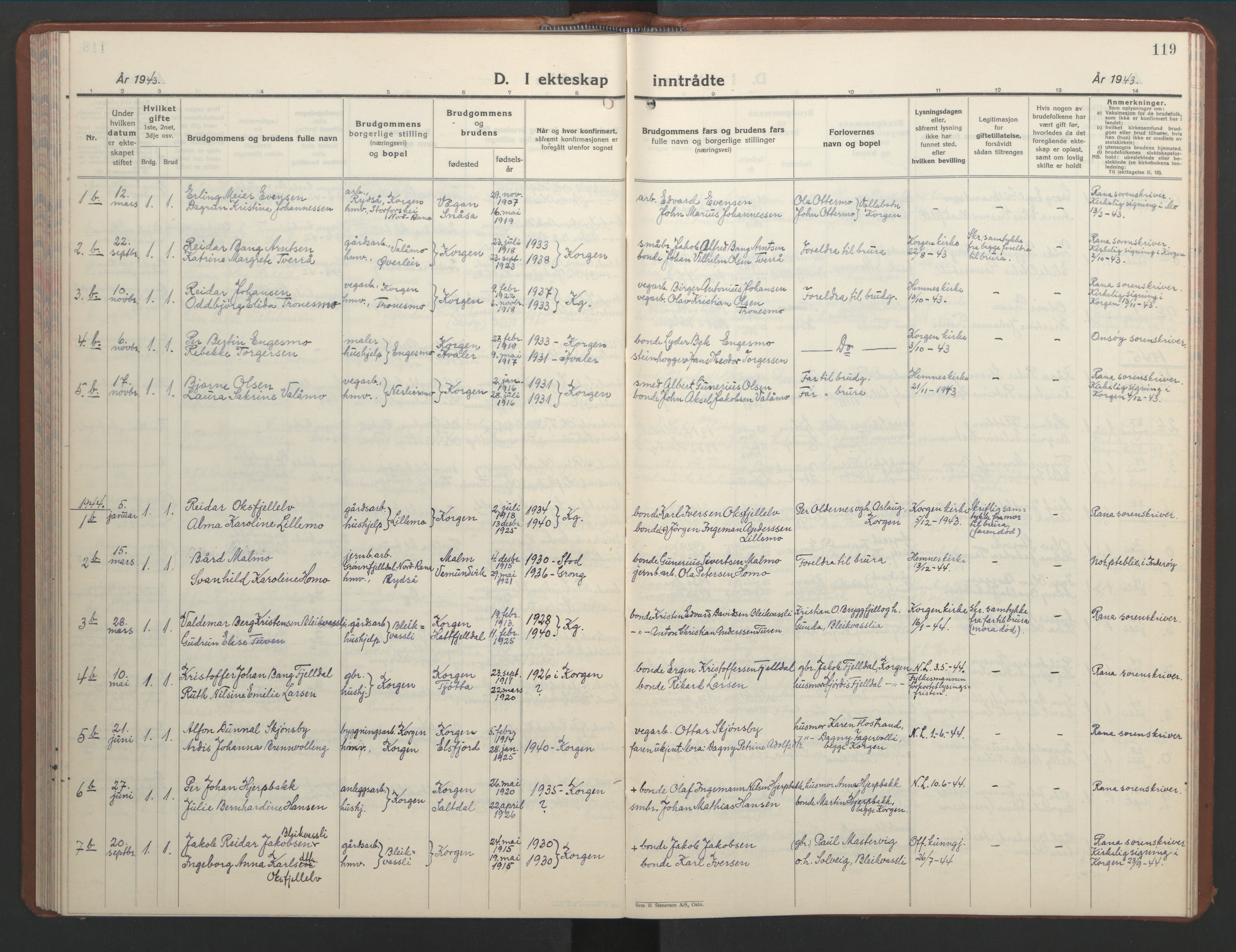 Ministerialprotokoller, klokkerbøker og fødselsregistre - Nordland, SAT/A-1459/826/L0385: Klokkerbok nr. 826C05, 1933-1951, s. 119