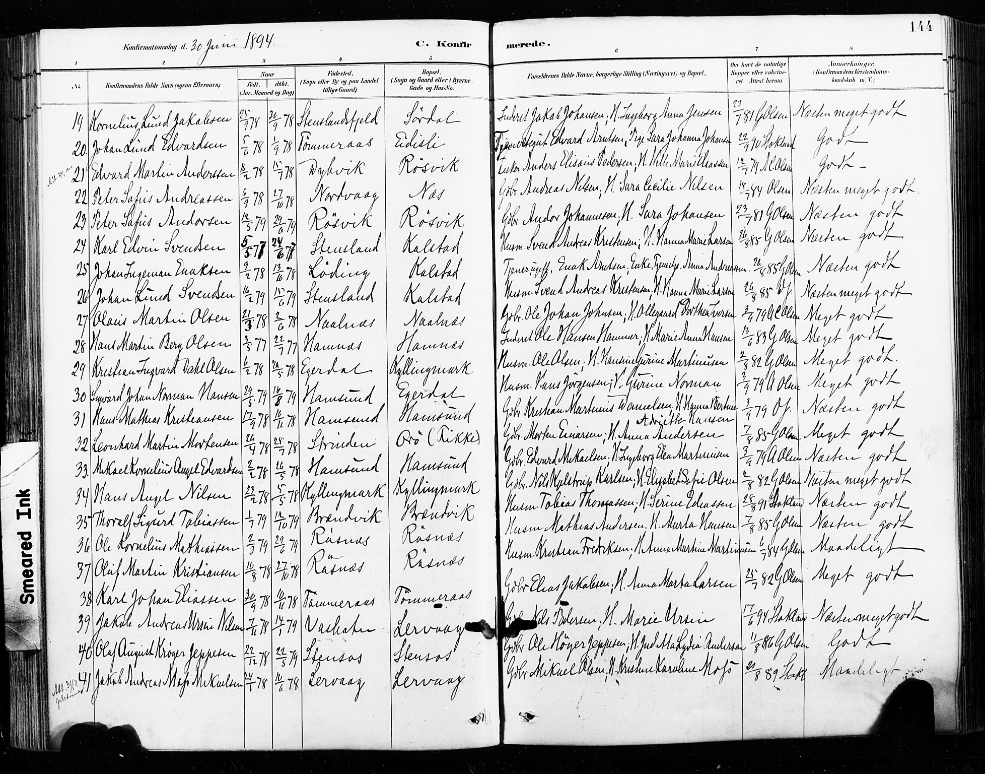 Ministerialprotokoller, klokkerbøker og fødselsregistre - Nordland, AV/SAT-A-1459/859/L0847: Ministerialbok nr. 859A07, 1890-1899, s. 144