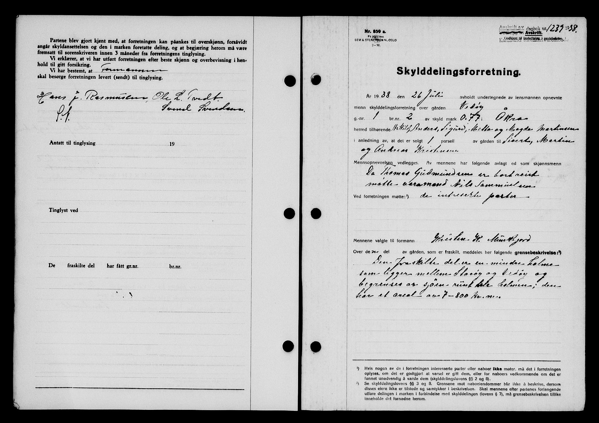 Karmsund sorenskriveri, SAST/A-100311/01/II/IIB/L0069: Pantebok nr. 50A, 1937-1938, Dagboknr: 1239/1938