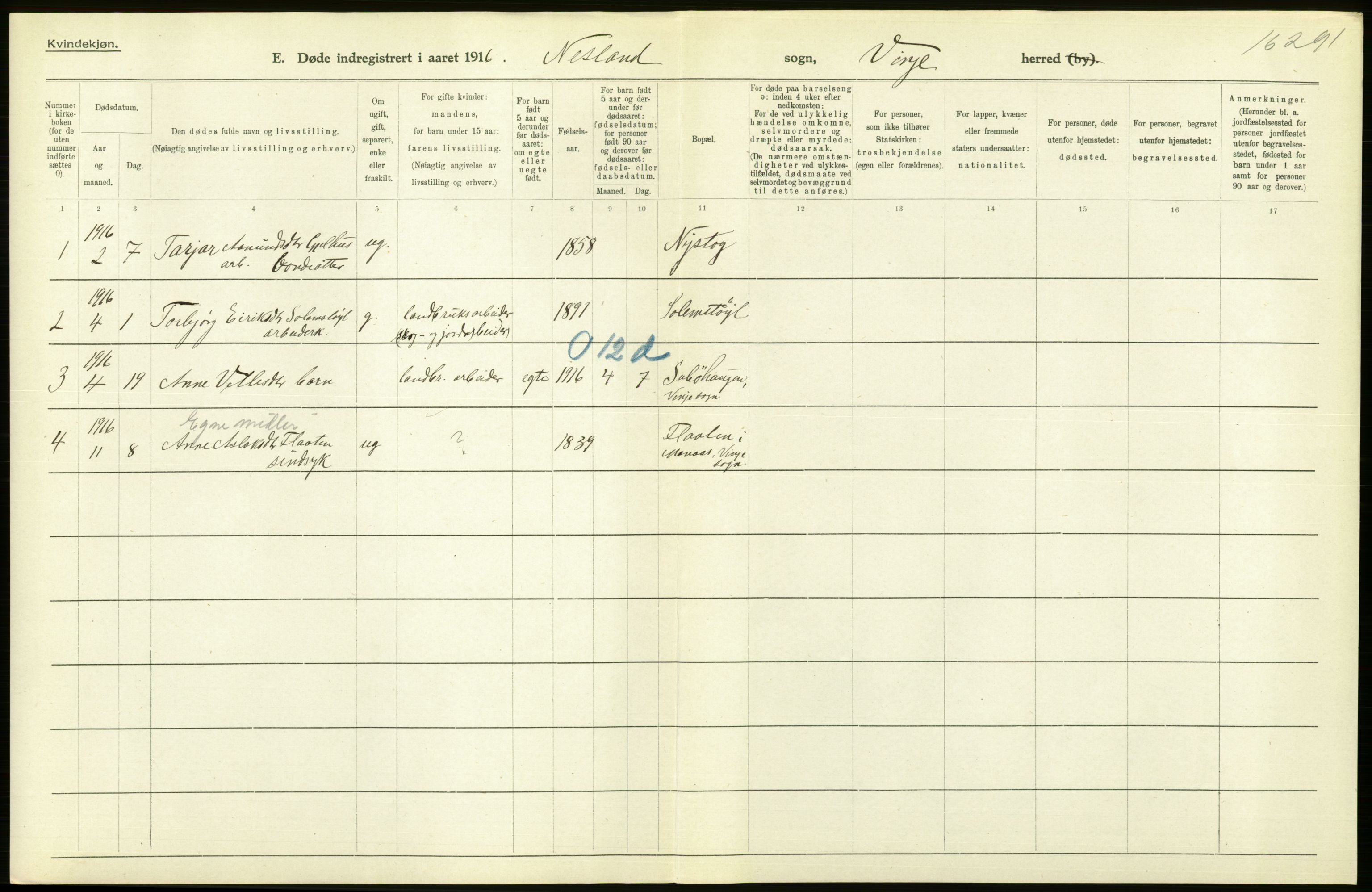 Statistisk sentralbyrå, Sosiodemografiske emner, Befolkning, RA/S-2228/D/Df/Dfb/Dfbf/L0024: Bratsberg amt: Døde, dødfødte. Bygder og byer., 1916, s. 210