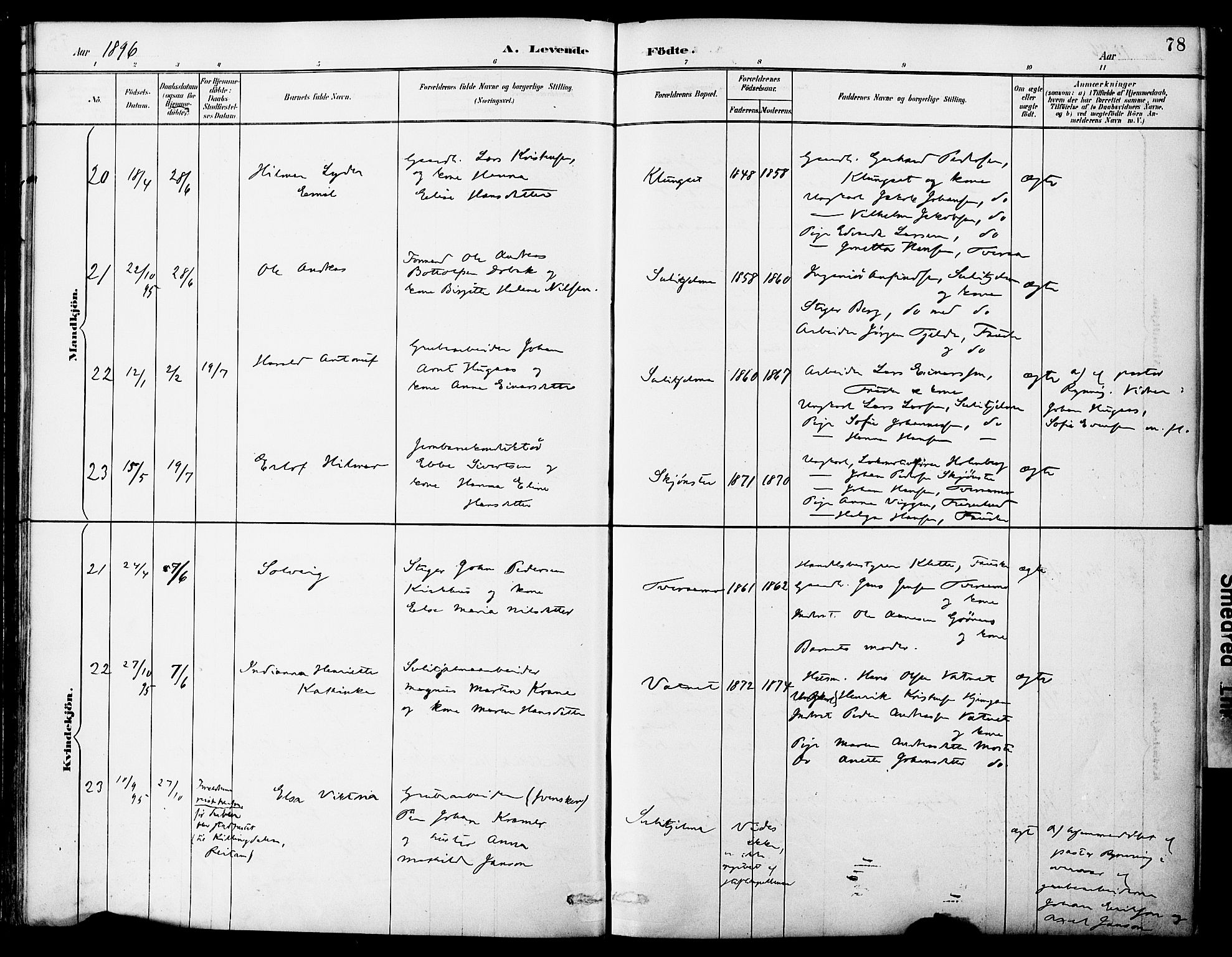 Ministerialprotokoller, klokkerbøker og fødselsregistre - Nordland, AV/SAT-A-1459/849/L0690: Ministerialbok nr. 849A02, 1890-1897, s. 78