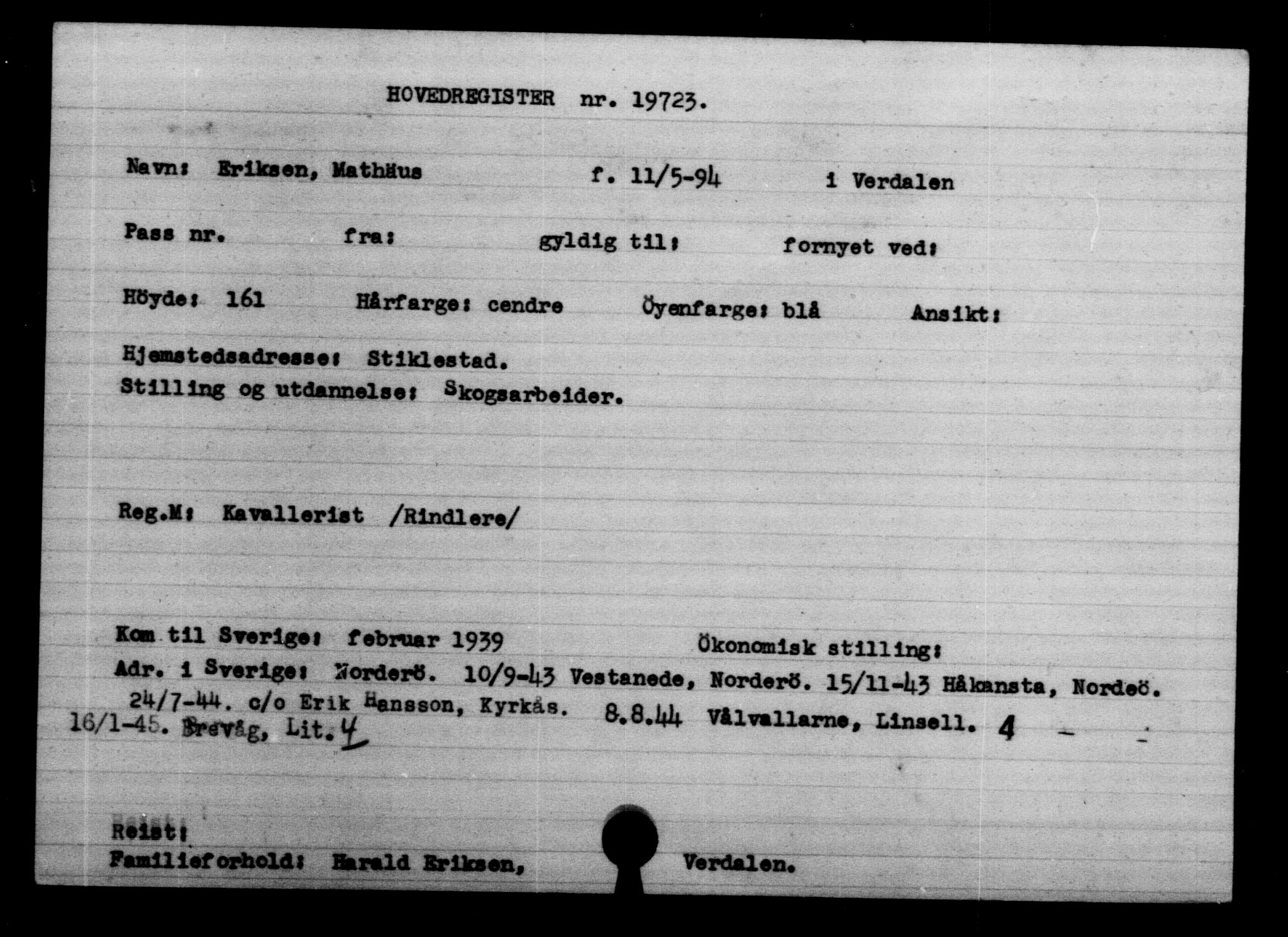 Utenriksstasjonene, Legasjonen i Stockholm, Flyktningkontoret, AV/RA-S-6753/V/Va/L0009: Kjesäterkartoteket, flyktninger med registreringsnr. 18502-22048, 1940-1945, s. 1379