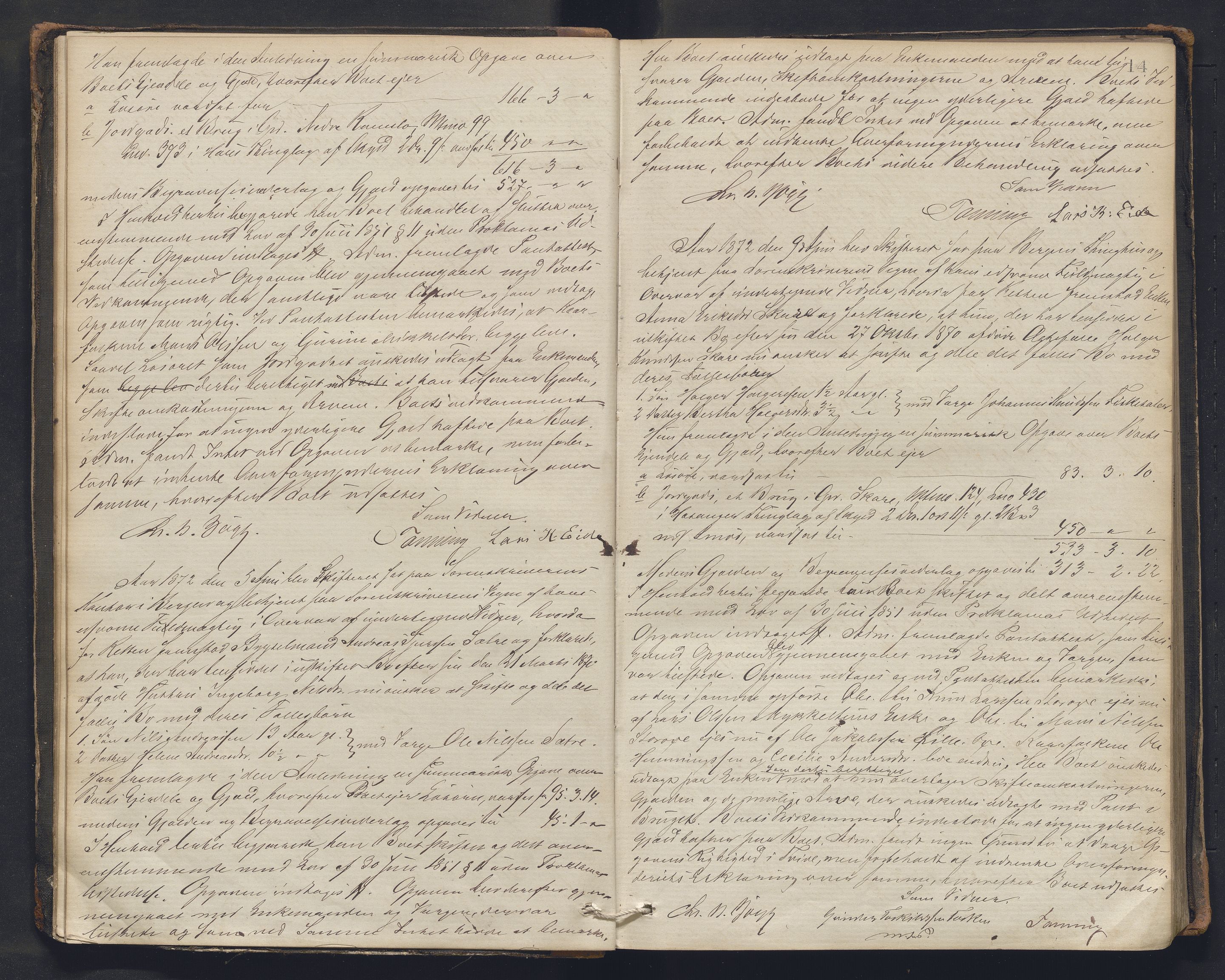 Nordhordland sorenskrivar, AV/SAB-A-2901/1/H/Hc/L0002: Skifteforhandlingsprotokollar, 1871-1878, s. 14