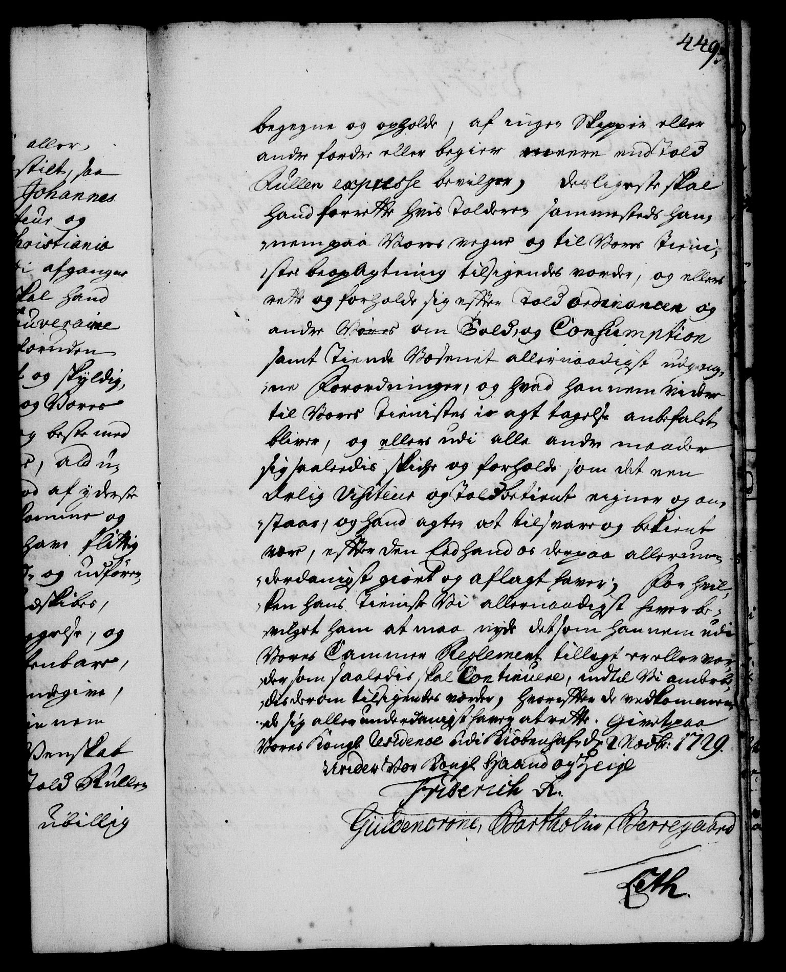 Rentekammeret, Kammerkanselliet, RA/EA-3111/G/Gg/Gge/L0001: Norsk bestallingsprotokoll med register (merket RK 53.25), 1720-1730, s. 449