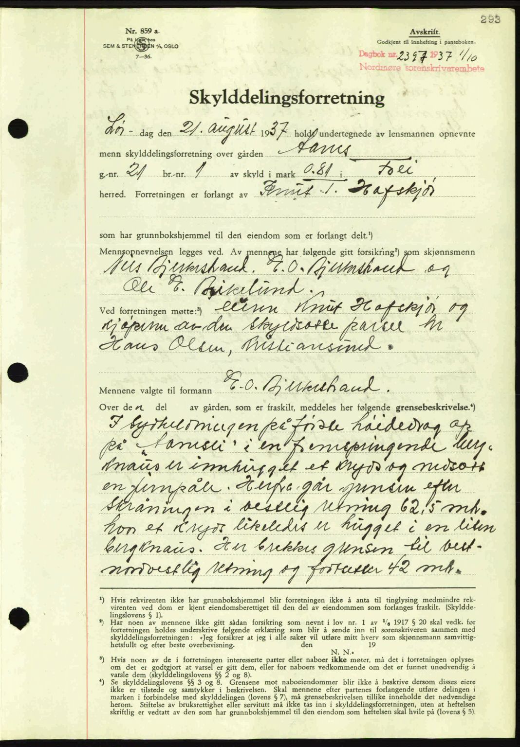 Nordmøre sorenskriveri, AV/SAT-A-4132/1/2/2Ca: Pantebok nr. A82, 1937-1938, Dagboknr: 2397/1937
