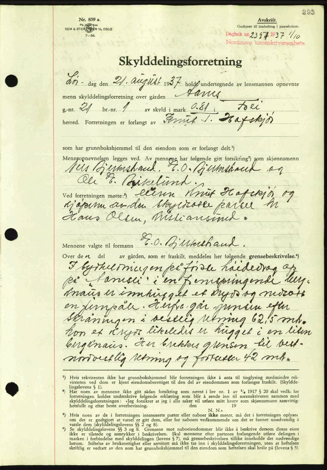 Nordmøre sorenskriveri, SAT/A-4132/1/2/2Ca: Pantebok nr. A82, 1937-1938, Dagboknr: 2397/1937