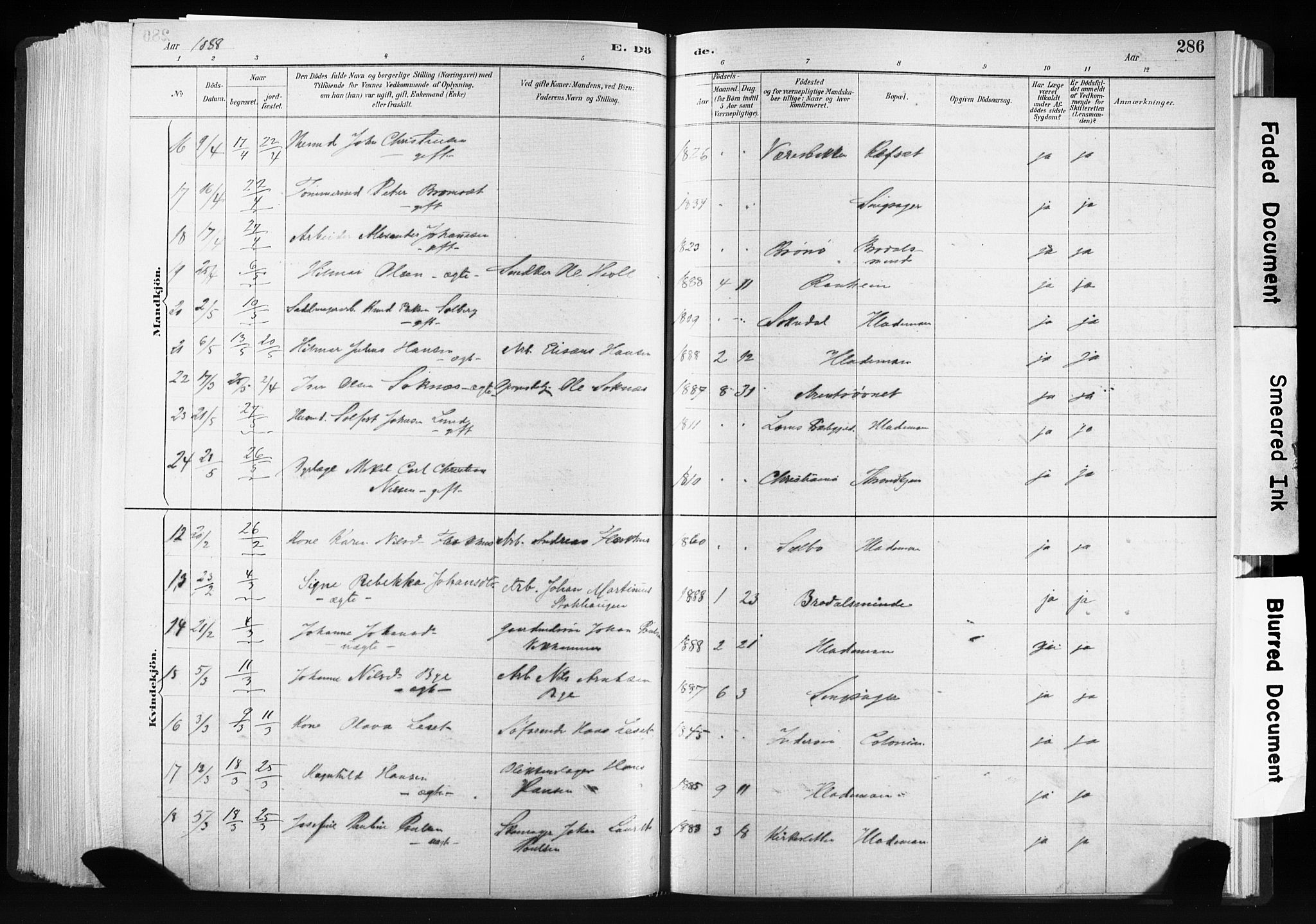 Ministerialprotokoller, klokkerbøker og fødselsregistre - Sør-Trøndelag, SAT/A-1456/606/L0300: Ministerialbok nr. 606A15, 1886-1893, s. 286