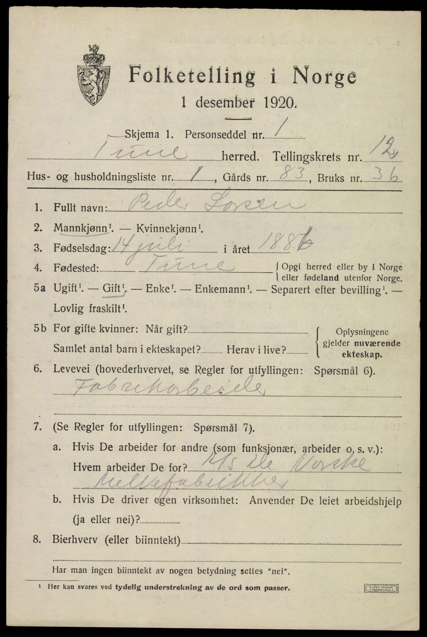 SAO, Folketelling 1920 for 0130 Tune herred, 1920, s. 16900