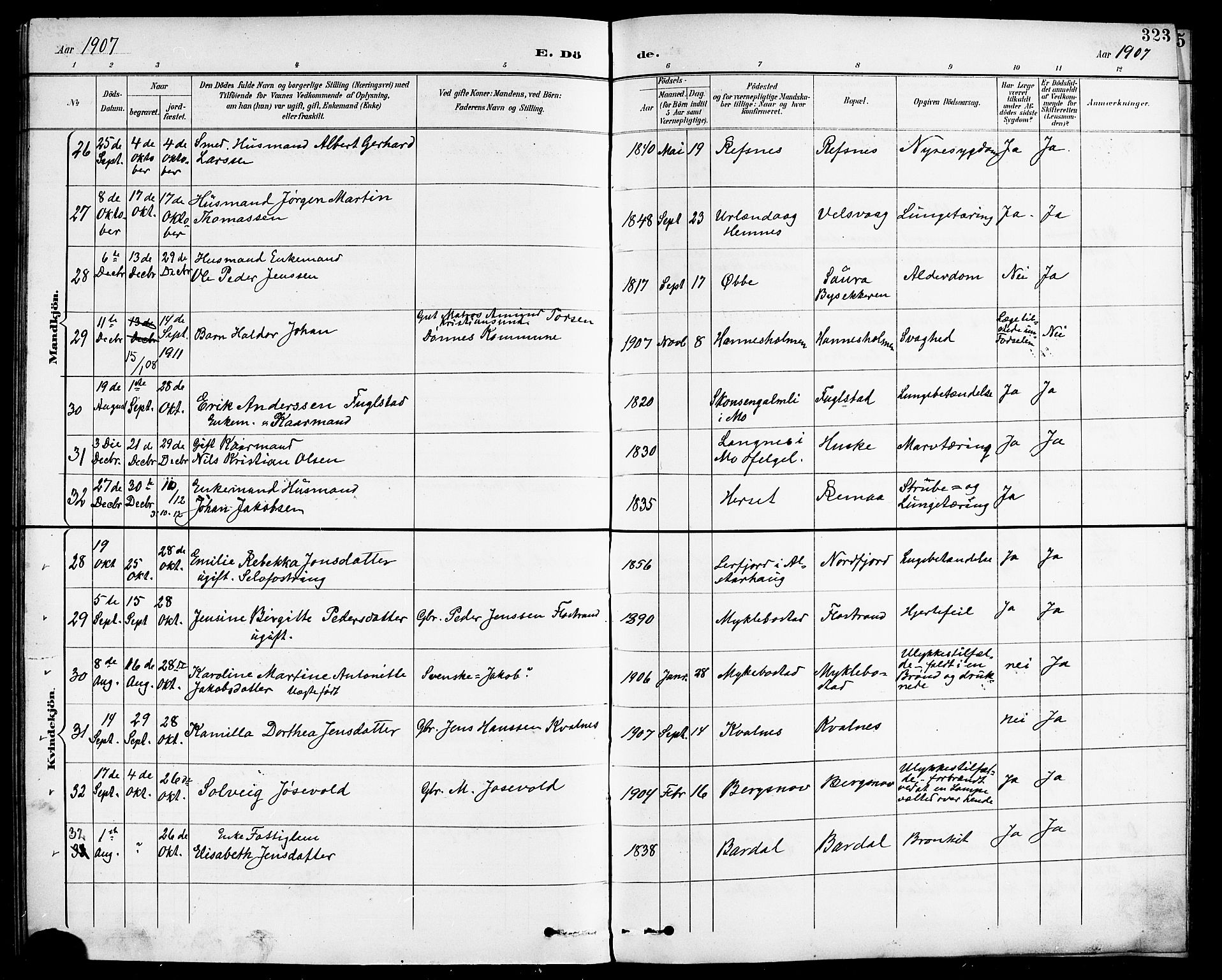 Ministerialprotokoller, klokkerbøker og fødselsregistre - Nordland, AV/SAT-A-1459/838/L0559: Klokkerbok nr. 838C06, 1893-1910, s. 323