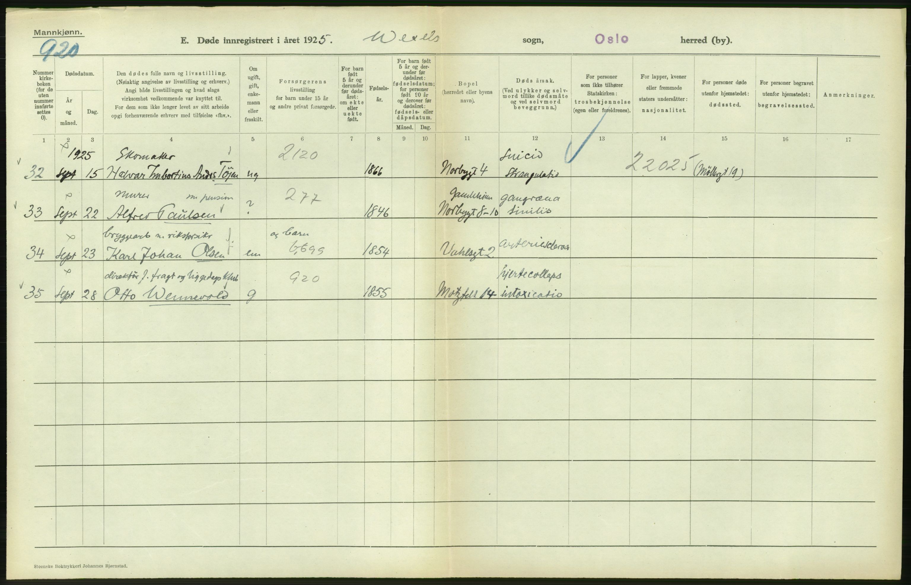 Statistisk sentralbyrå, Sosiodemografiske emner, Befolkning, AV/RA-S-2228/D/Df/Dfc/Dfce/L0009: Oslo: Døde menn, 1925, s. 322