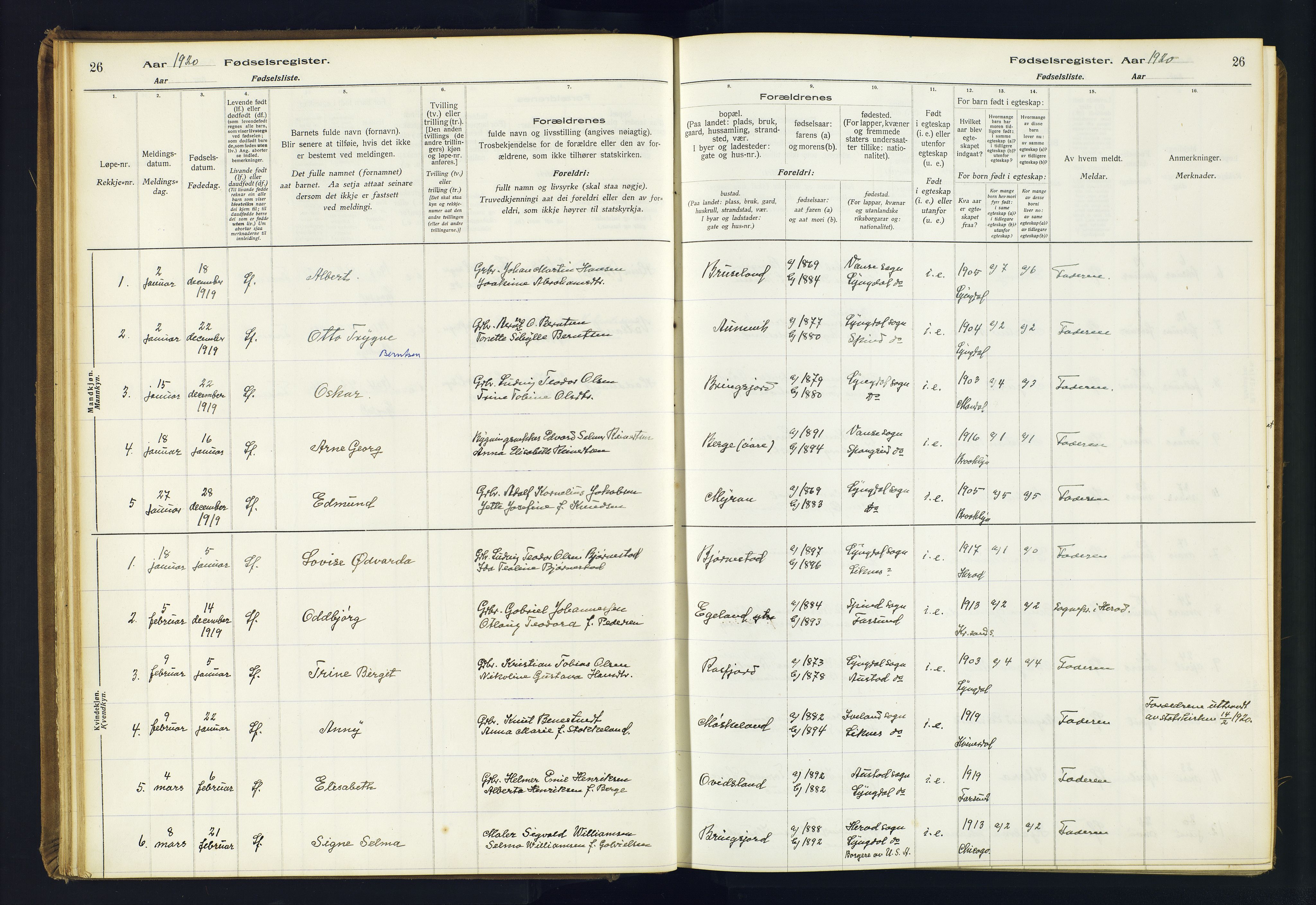 Lyngdal sokneprestkontor, SAK/1111-0029/J/Ja/L0001: Fødselsregister nr. A-VI-26, 1916-1951, s. 26