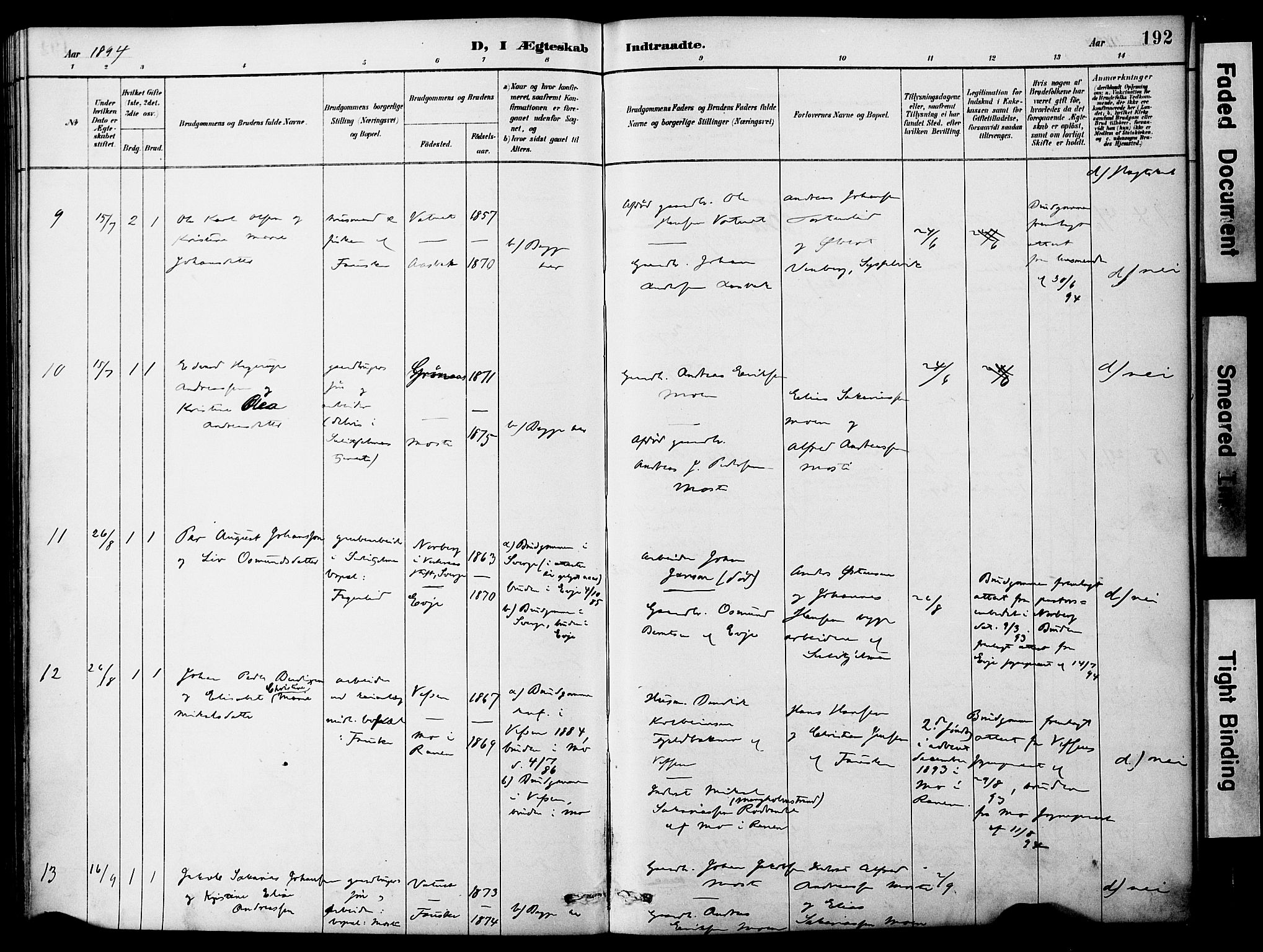 Ministerialprotokoller, klokkerbøker og fødselsregistre - Nordland, AV/SAT-A-1459/849/L0690: Ministerialbok nr. 849A02, 1890-1897, s. 192