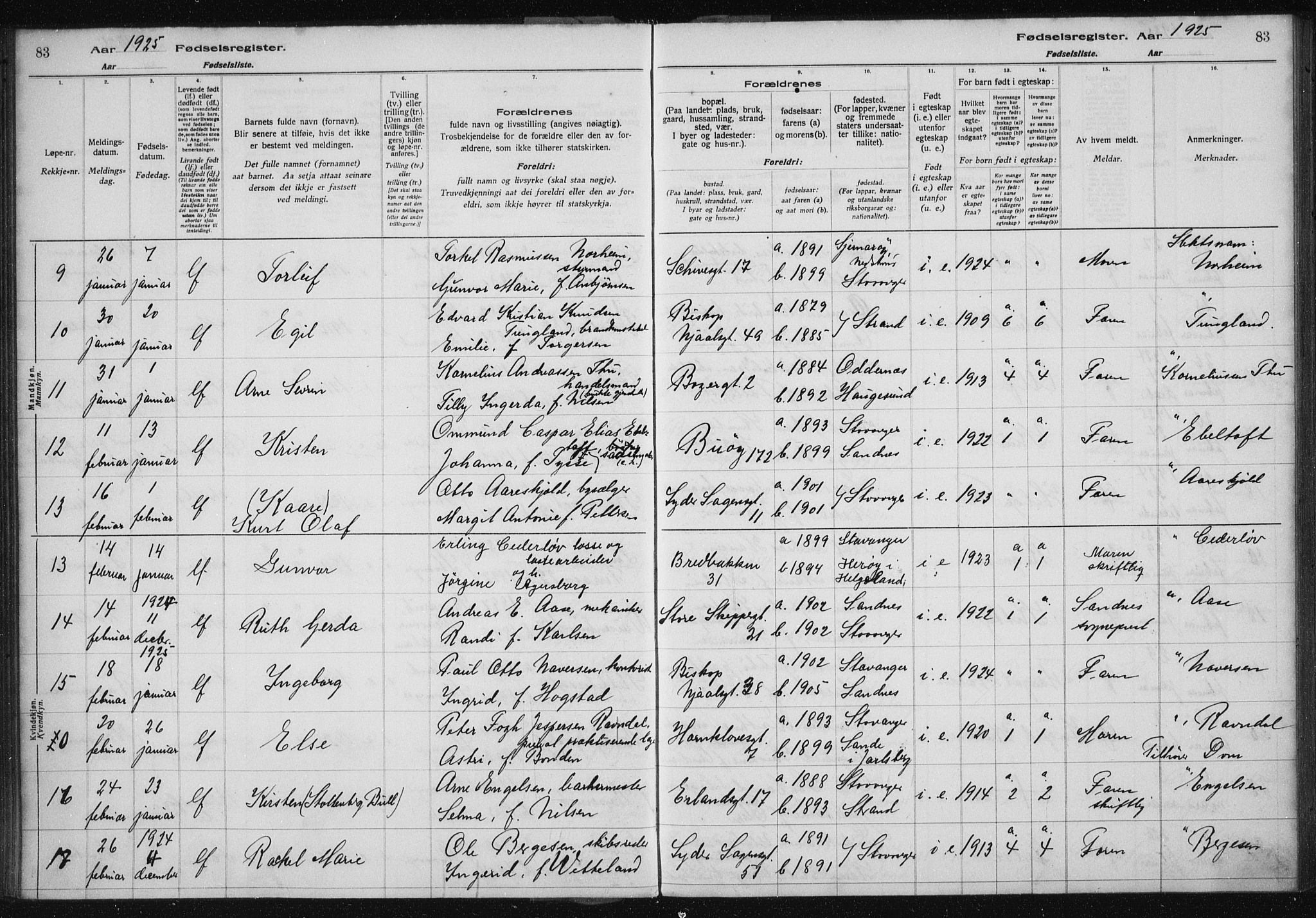 St. Petri sokneprestkontor, AV/SAST-A-101813/002/A/L0002: Fødselsregister nr. 2, 1922-1929, s. 83