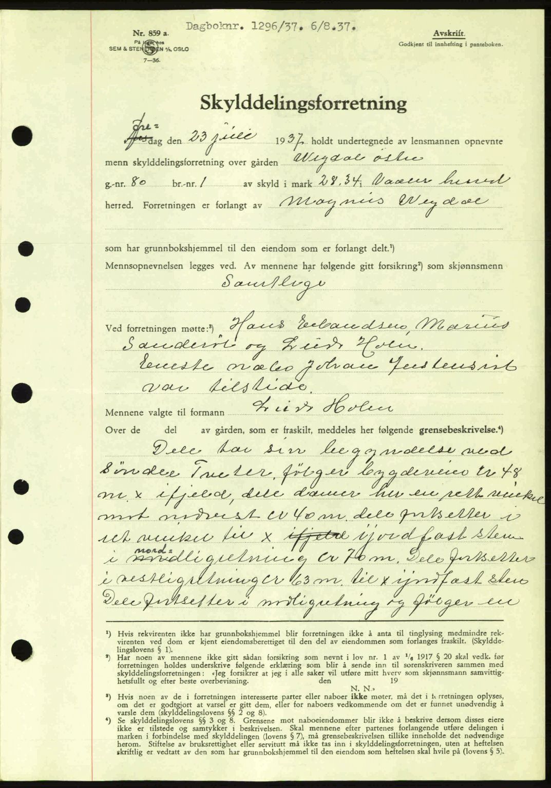Moss sorenskriveri, SAO/A-10168: Pantebok nr. A3, 1937-1938, Dagboknr: 1296/1937