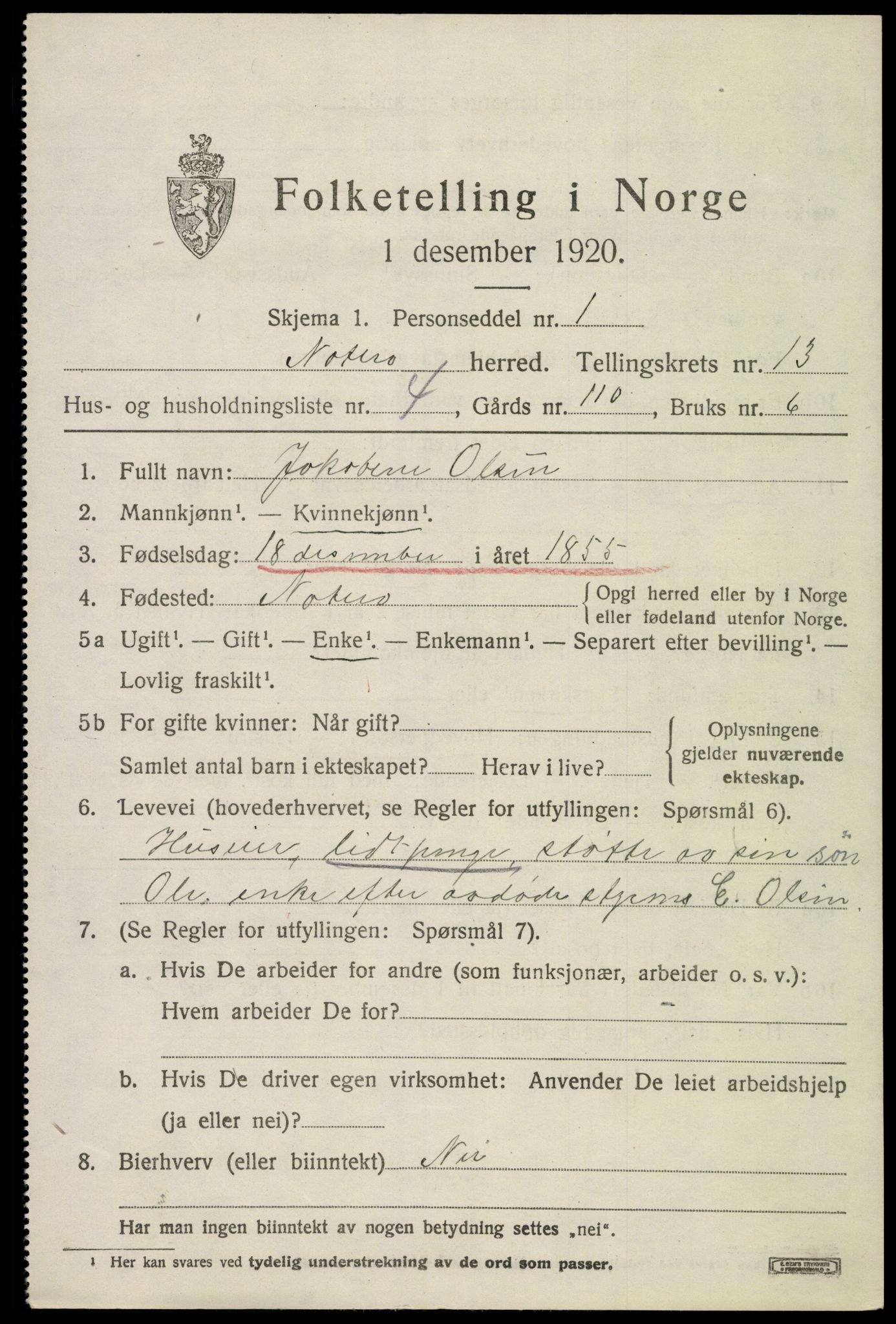 SAKO, Folketelling 1920 for 0722 Nøtterøy herred, 1920, s. 15199