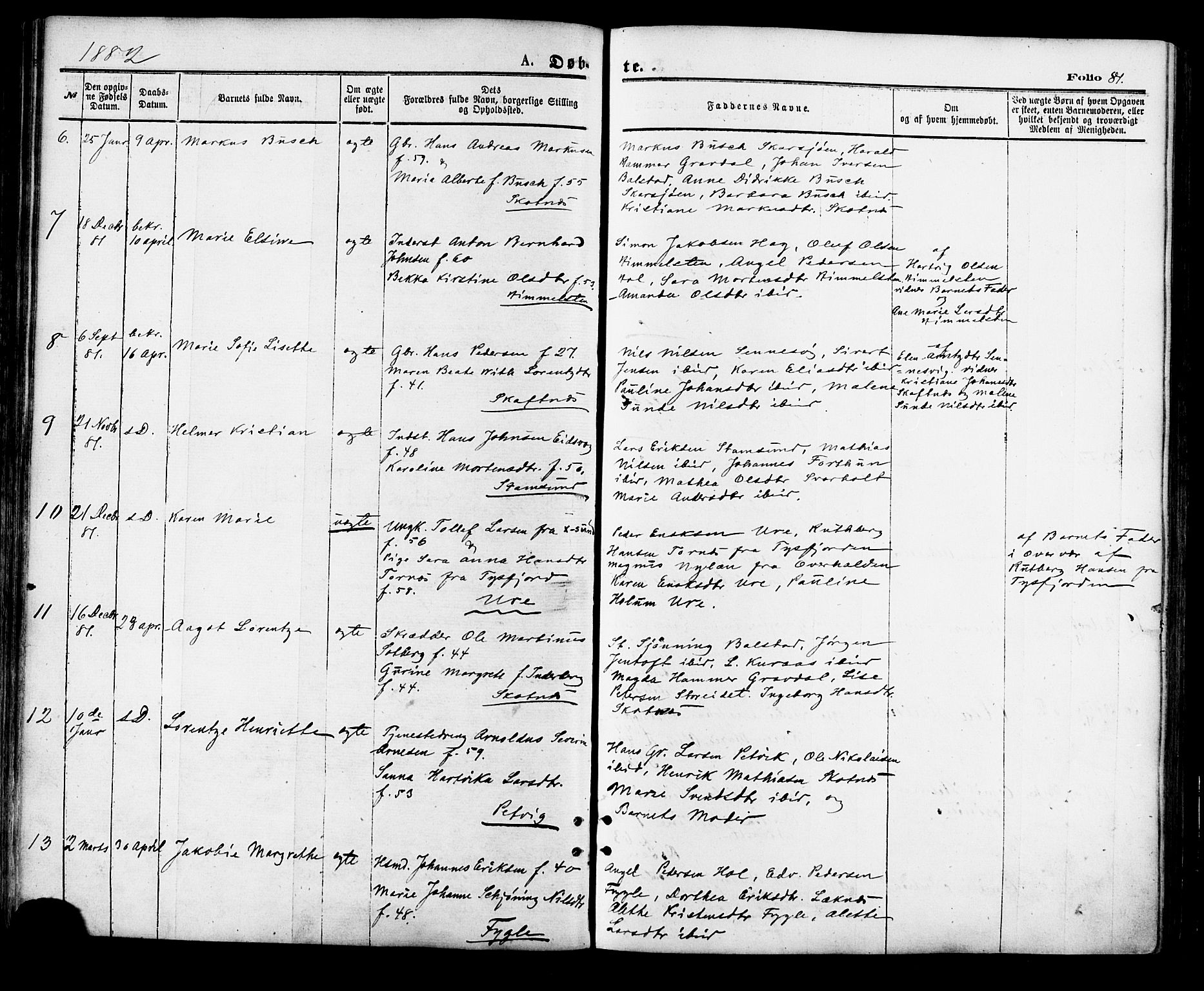 Ministerialprotokoller, klokkerbøker og fødselsregistre - Nordland, AV/SAT-A-1459/881/L1166: Klokkerbok nr. 881C03, 1876-1885, s. 81