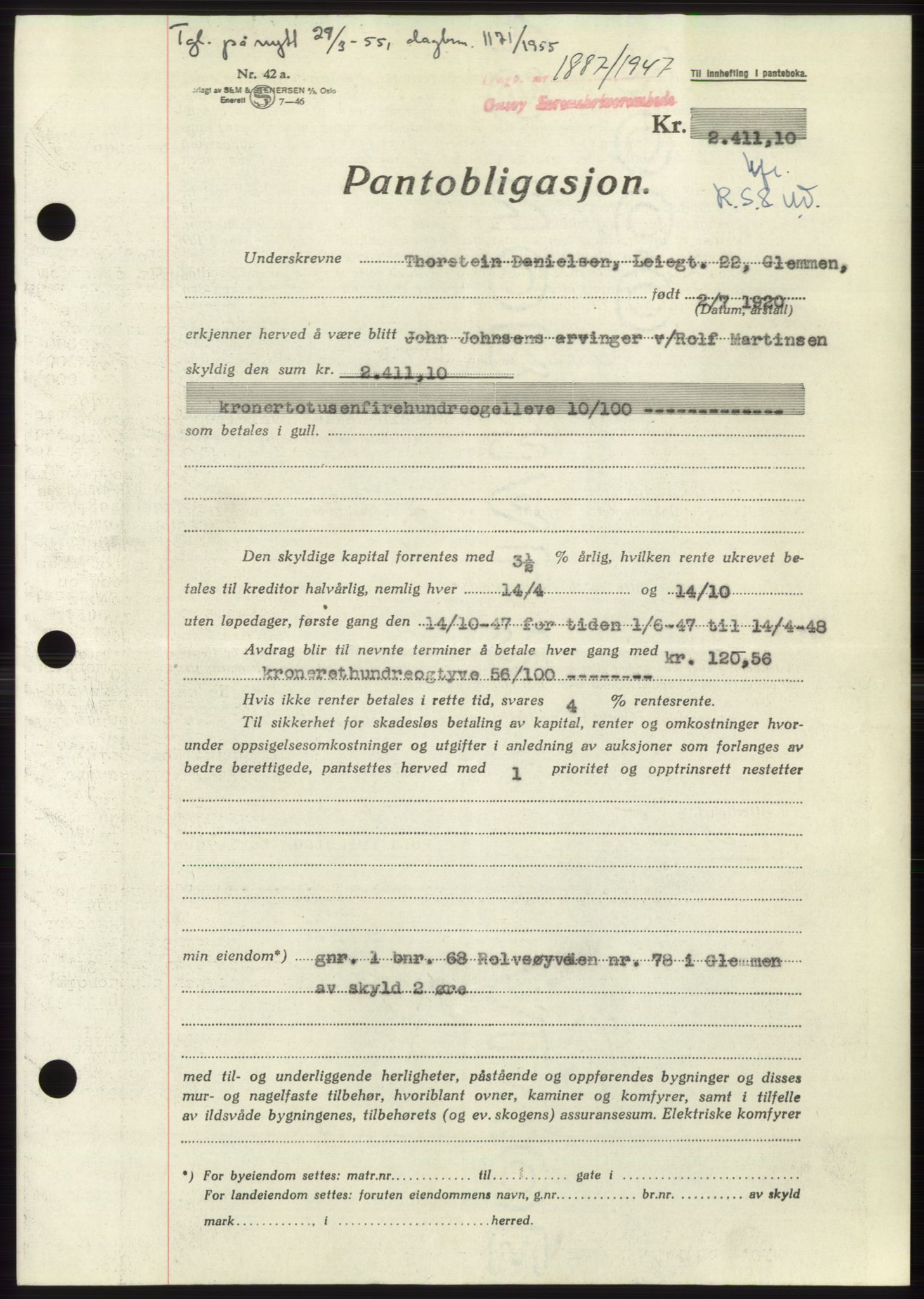 Onsøy sorenskriveri, SAO/A-10474/G/Ga/Gac/L0006: Pantebok nr. B 12-6, 1947-1948, Dagboknr: 1887/1947