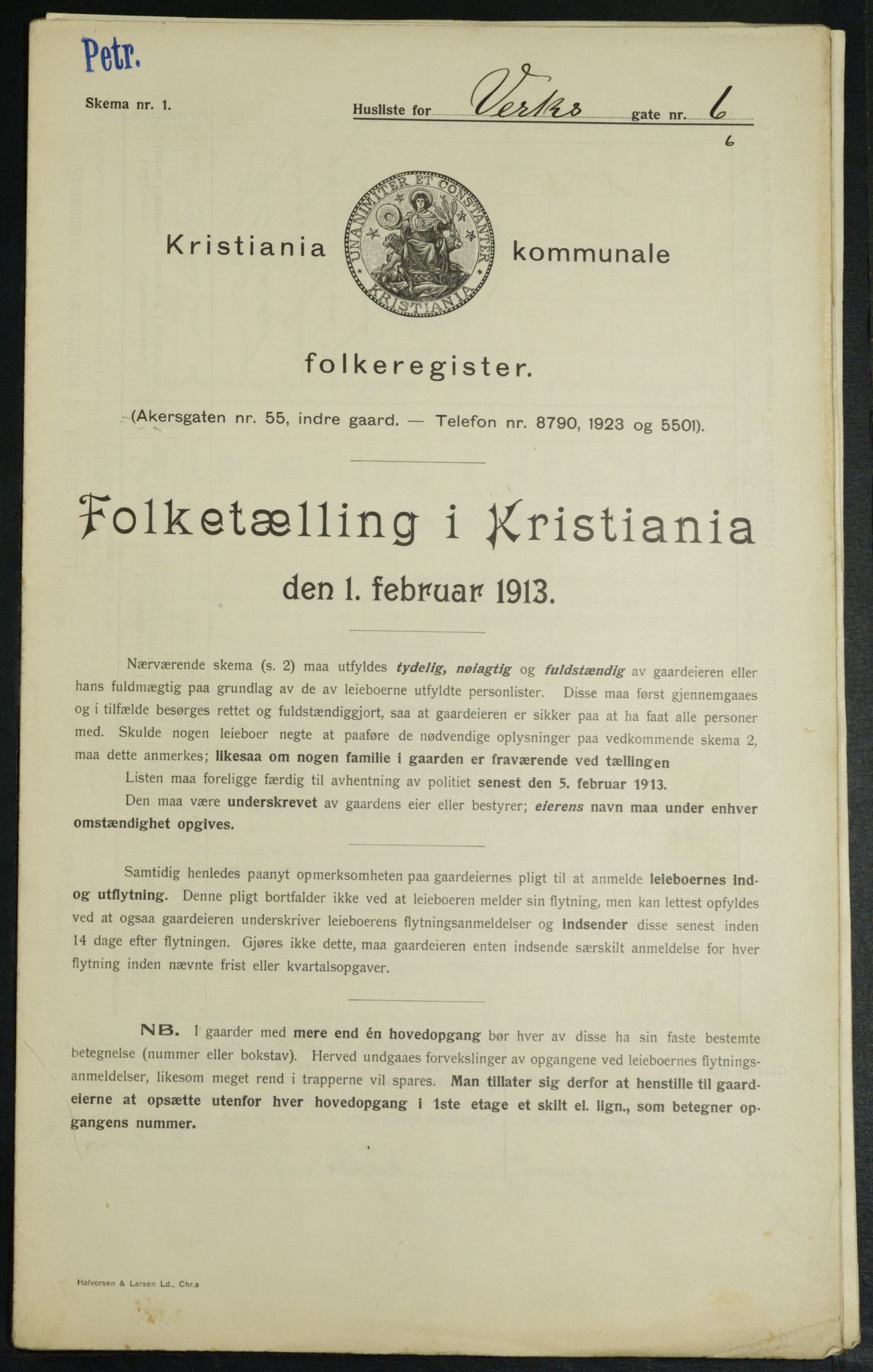 OBA, Kommunal folketelling 1.2.1913 for Kristiania, 1913, s. 121800
