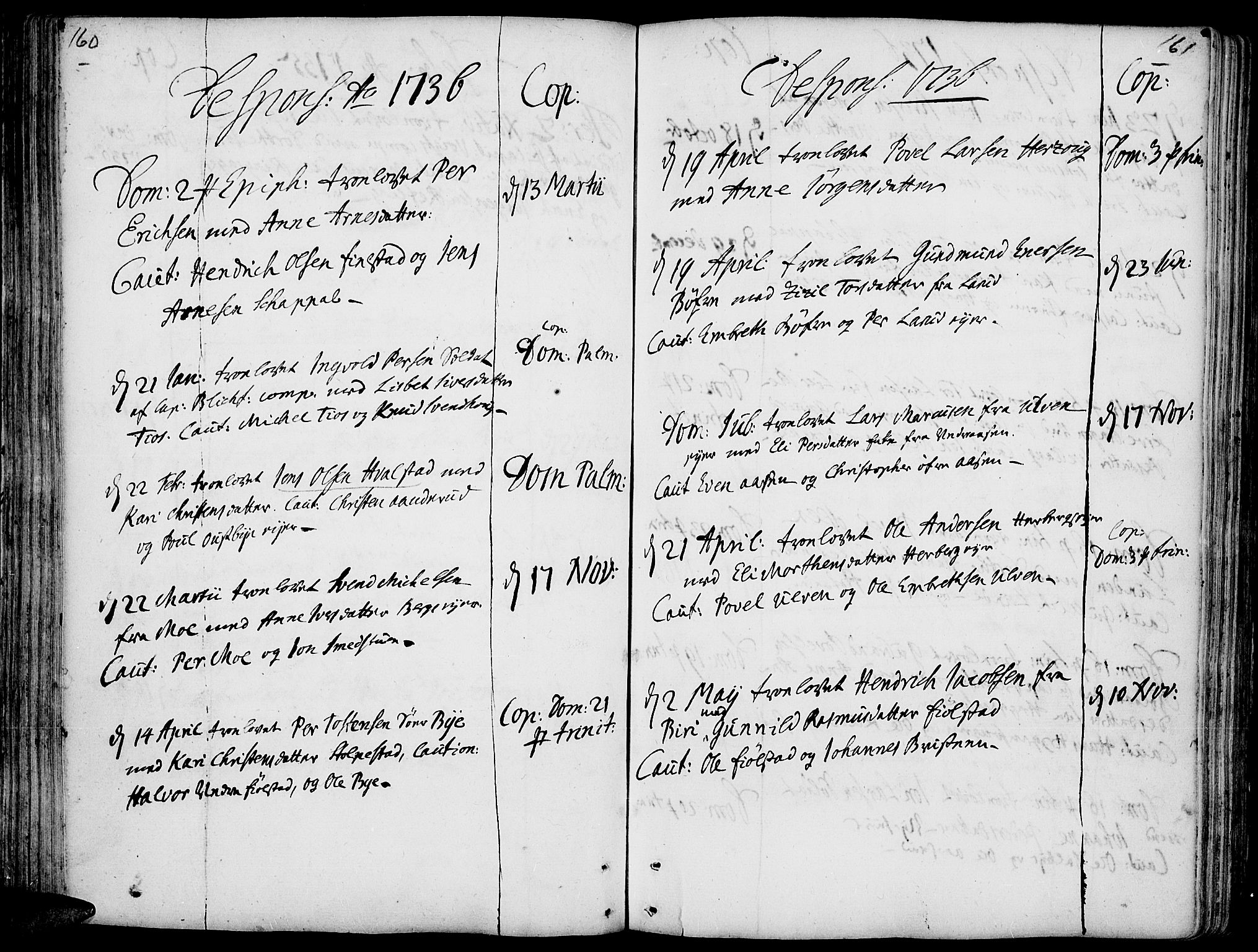 Ringsaker prestekontor, AV/SAH-PREST-014/K/Ka/L0001: Ministerialbok nr. 1, 1734-1746, s. 160-161