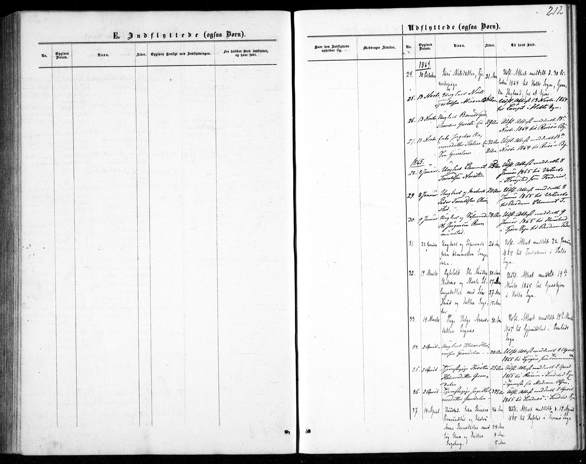 Gjerstad sokneprestkontor, SAK/1111-0014/F/Fb/Fbb/L0003: Klokkerbok nr. B 3, 1862-1889, s. 212