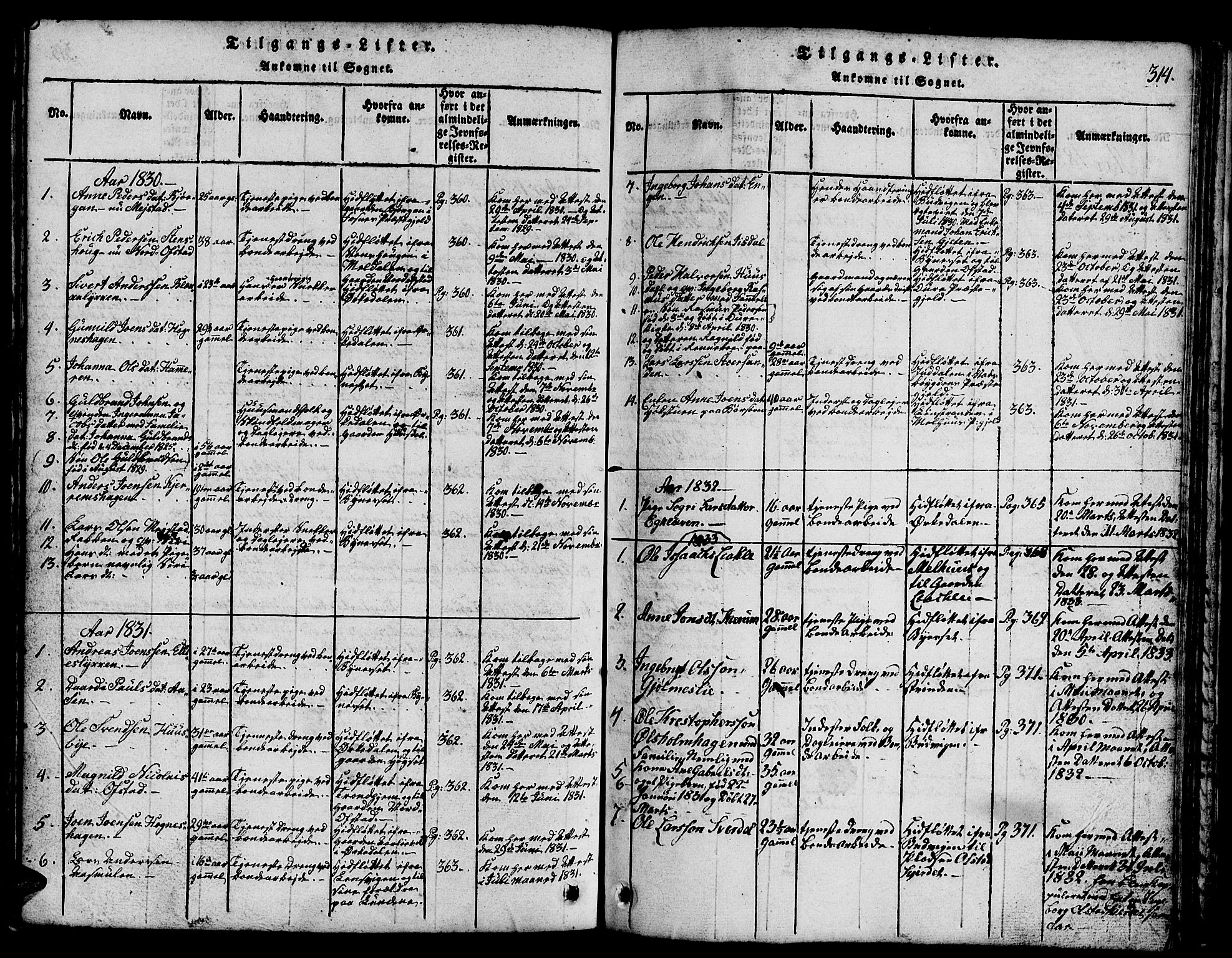 Ministerialprotokoller, klokkerbøker og fødselsregistre - Sør-Trøndelag, SAT/A-1456/665/L0776: Klokkerbok nr. 665C01, 1817-1837, s. 314