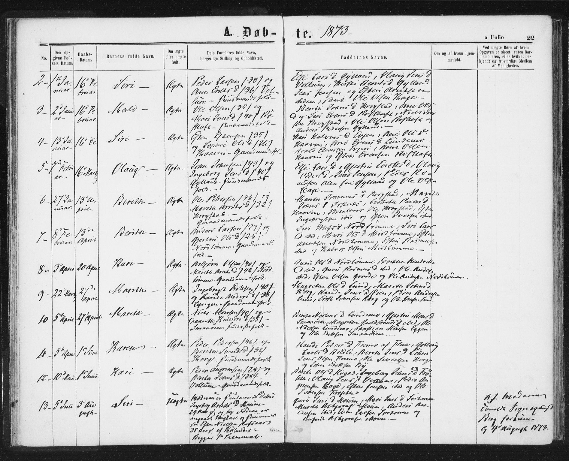 Ministerialprotokoller, klokkerbøker og fødselsregistre - Sør-Trøndelag, SAT/A-1456/692/L1104: Ministerialbok nr. 692A04, 1862-1878, s. 22