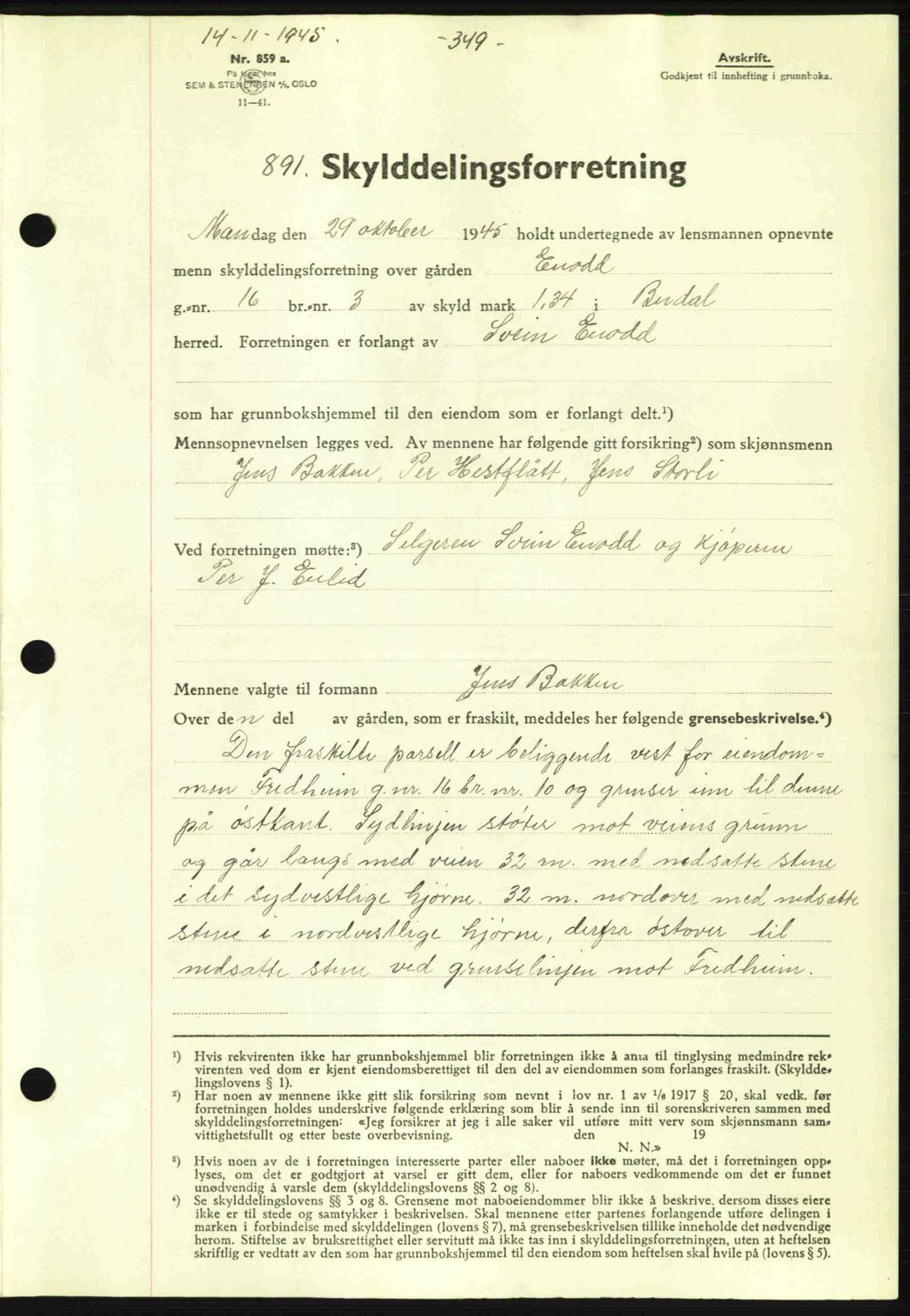 Gauldal sorenskriveri, SAT/A-0014/1/2/2C: Pantebok nr. A1a, 1945-1945, Dagboknr: 891/1945