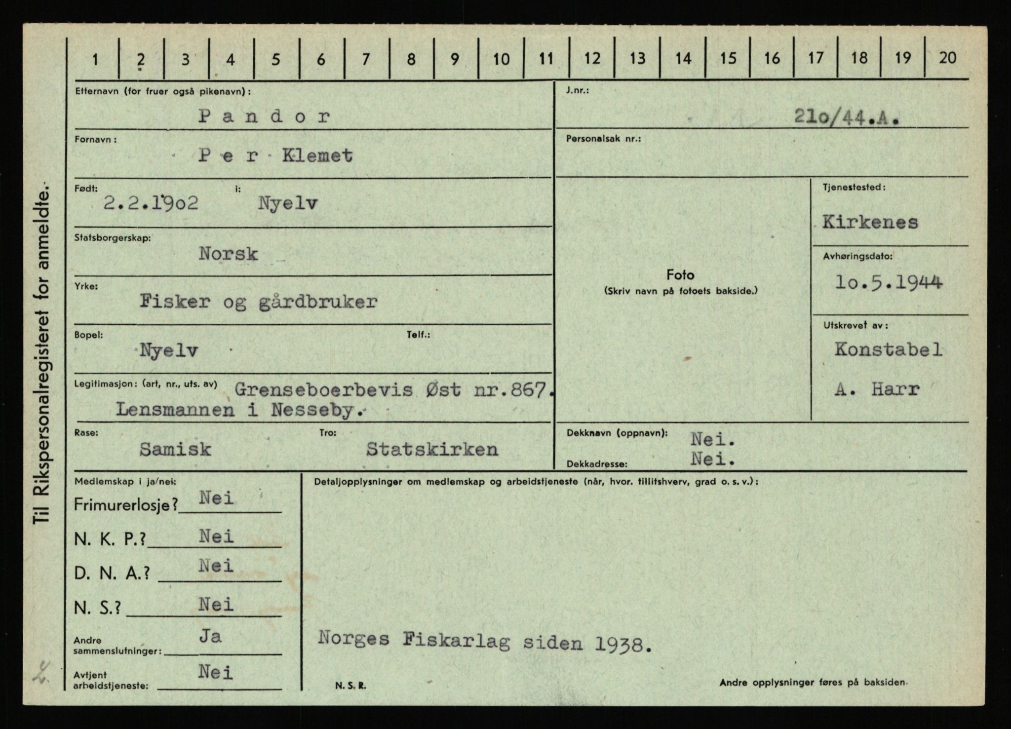 Statspolitiet - Hovedkontoret / Osloavdelingen, AV/RA-S-1329/C/Ca/L0012: Oanæs - Quistgaard	, 1943-1945, s. 2913