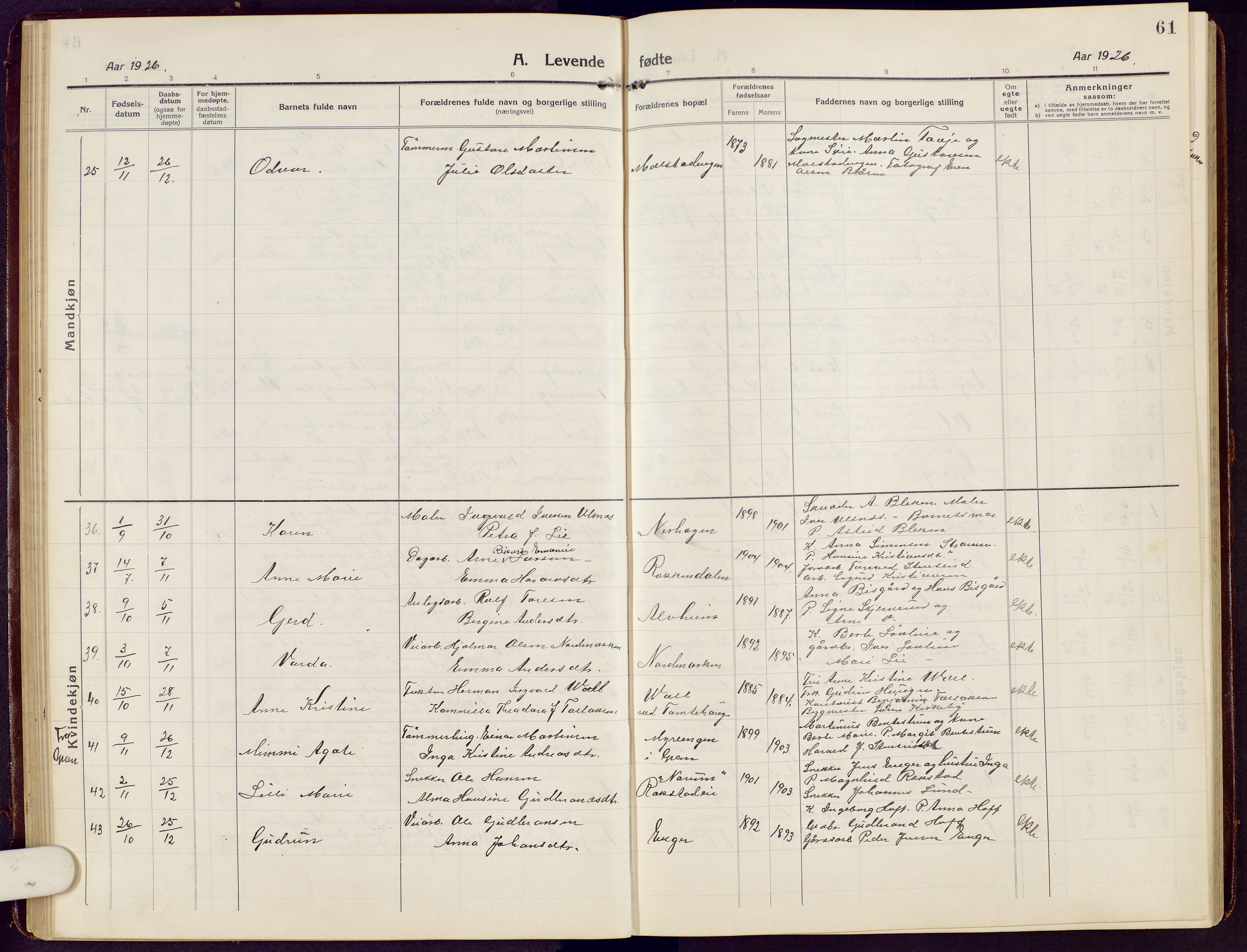 Brandbu prestekontor, AV/SAH-PREST-114/H/Ha/Hab/L0010: Klokkerbok nr. 10, 1916-1930, s. 61