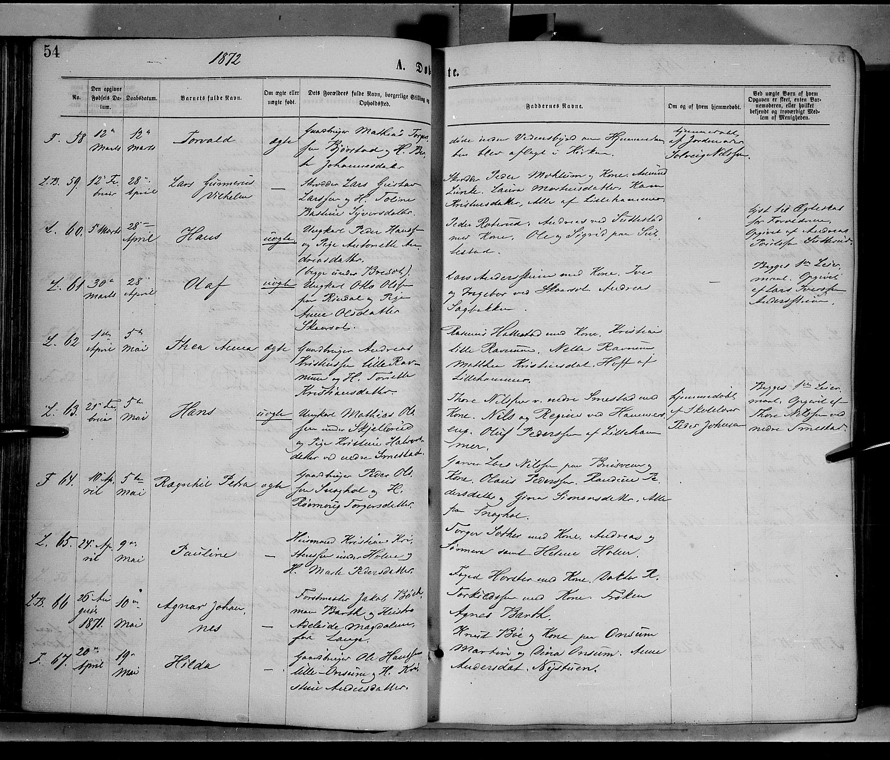 Fåberg prestekontor, AV/SAH-PREST-086/H/Ha/Haa/L0007: Ministerialbok nr. 7, 1868-1878, s. 54