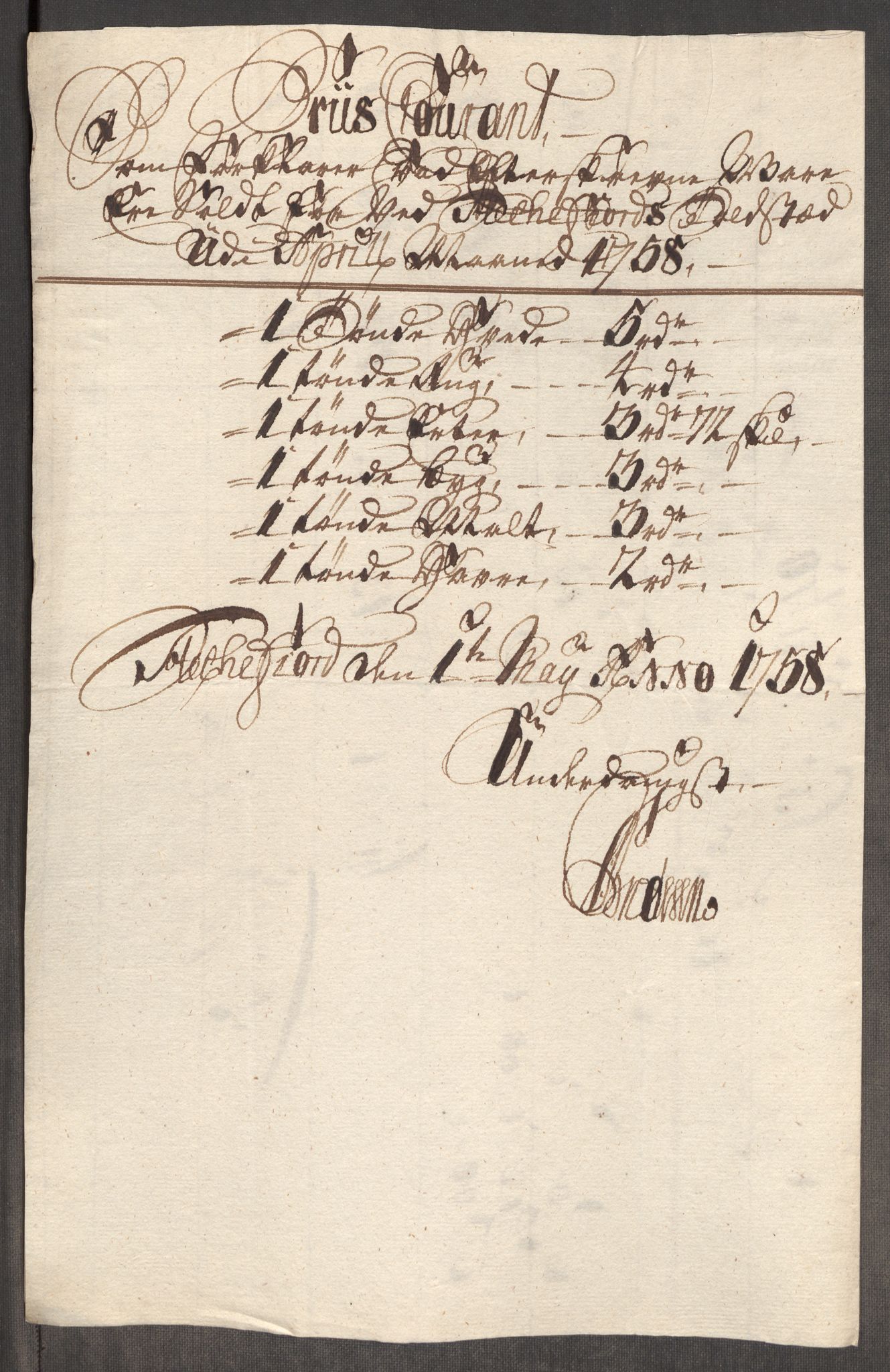 Rentekammeret inntil 1814, Realistisk ordnet avdeling, RA/EA-4070/Oe/L0006: [Ø1]: Priskuranter, 1758-1760, s. 300