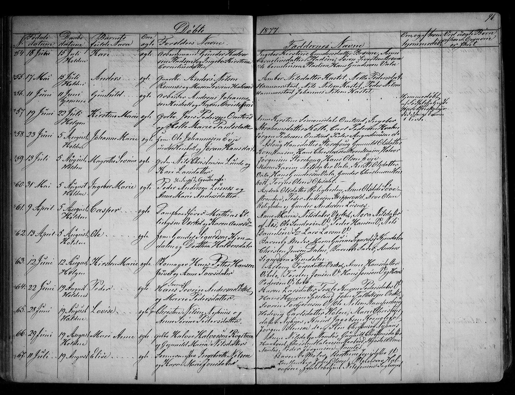 Holla kirkebøker, AV/SAKO-A-272/G/Ga/L0004: Klokkerbok nr. I 4, 1867-1890, s. 96