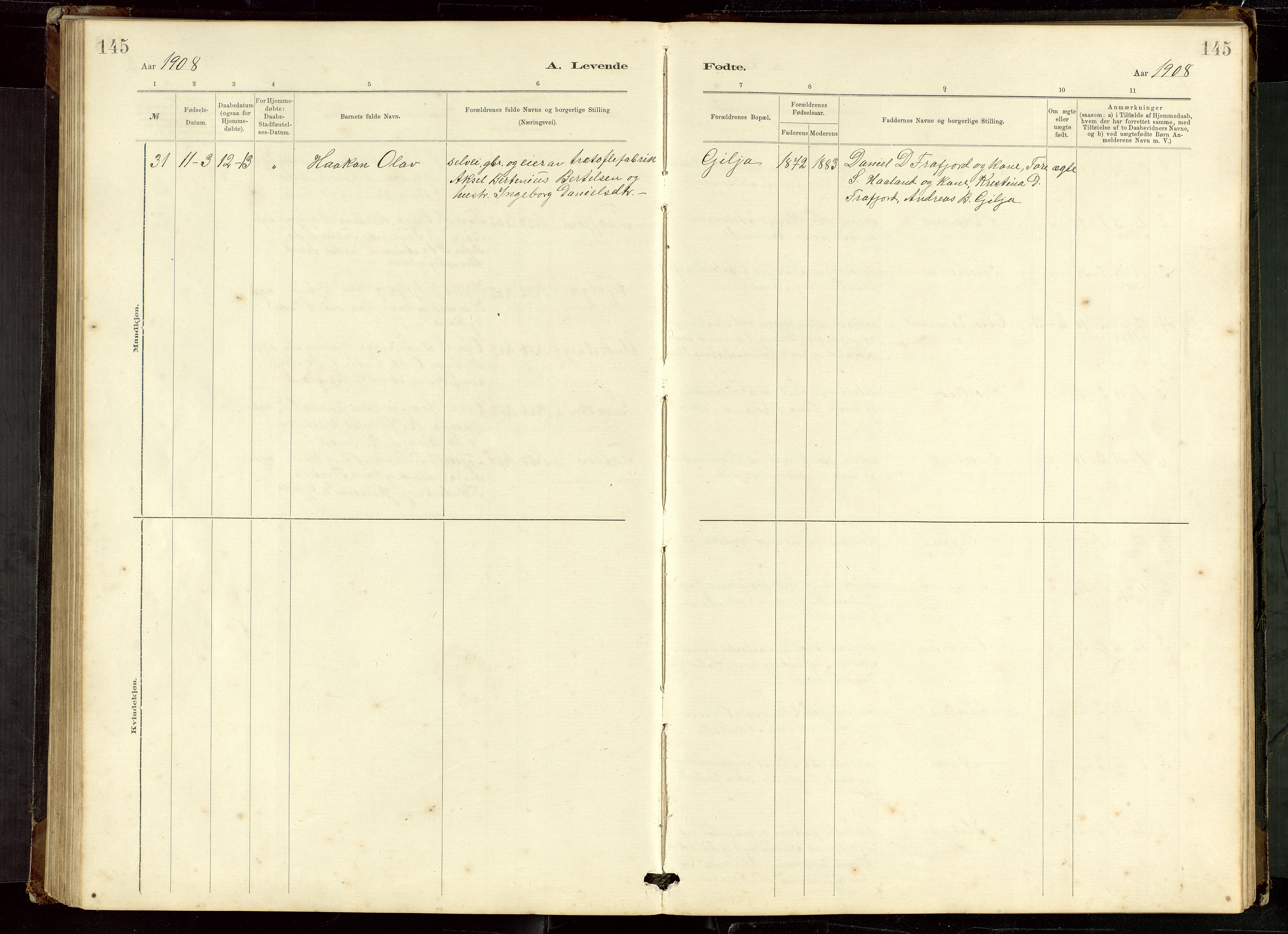 Høgsfjord sokneprestkontor, AV/SAST-A-101624/H/Ha/Hab/L0009: Klokkerbok nr. B 9, 1883-1920, s. 145