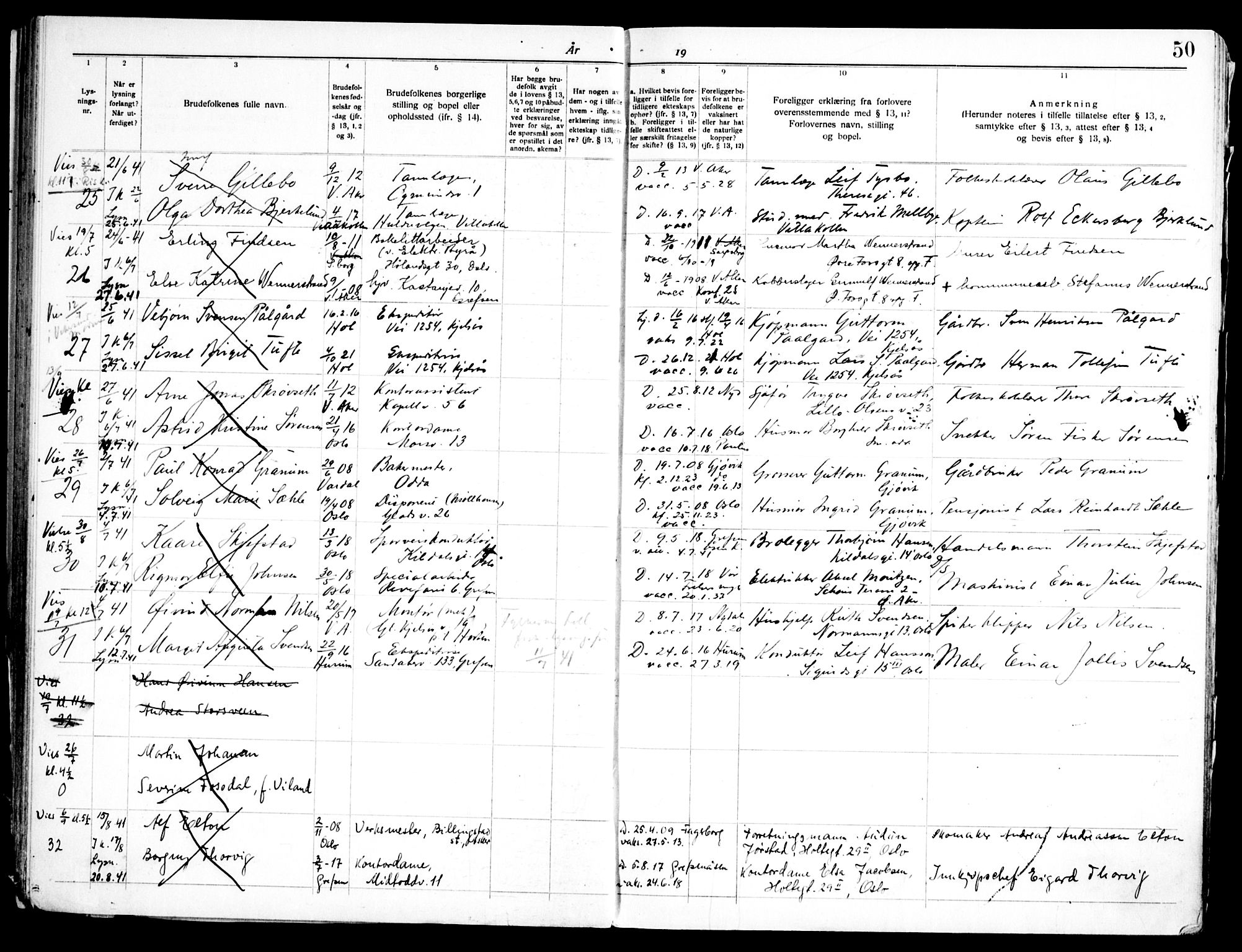 Grefsen prestekontor Kirkebøker, AV/SAO-A-10237a/H/Ha/L0001: Lysningsprotokoll nr. 1, 1933-1950, s. 50