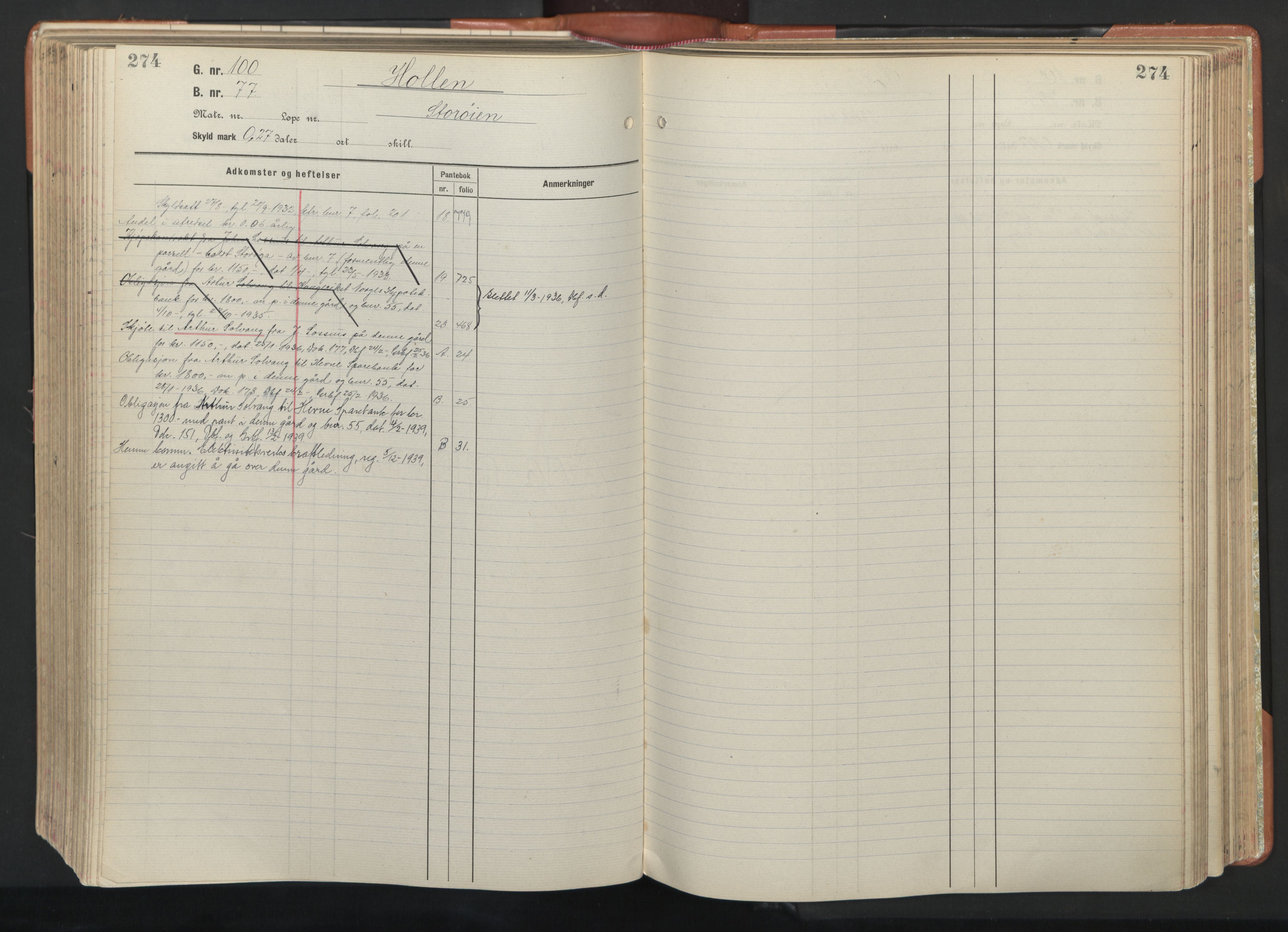 Hitra sorenskriveri, AV/SAT-A-0018/2/2A/L0023: Panteregister nr. 23, s. 274