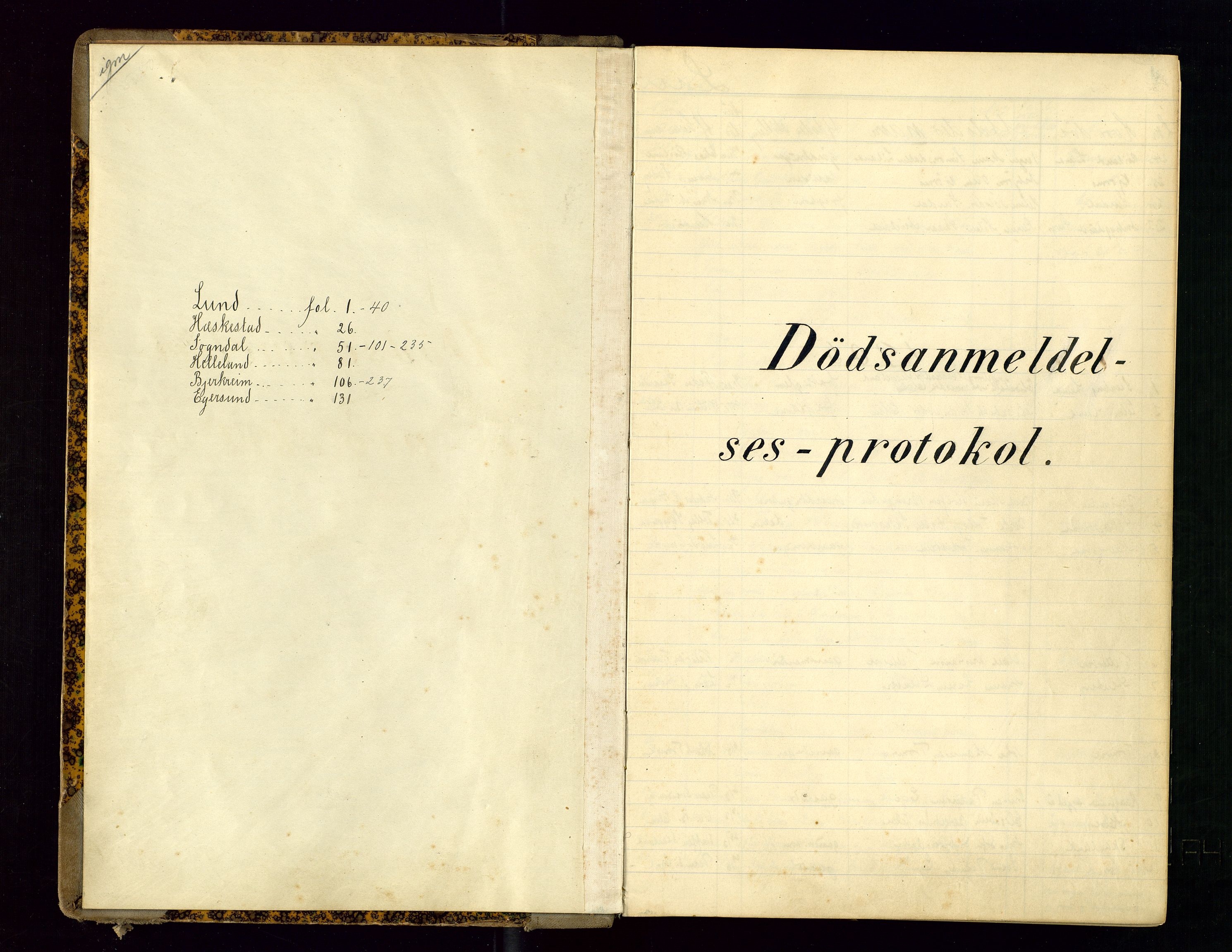 Dalane sorenskriveri, SAST/A-100309/001/5/52/L0001: DØDSFALLPROTOKOLL, 1904-1911