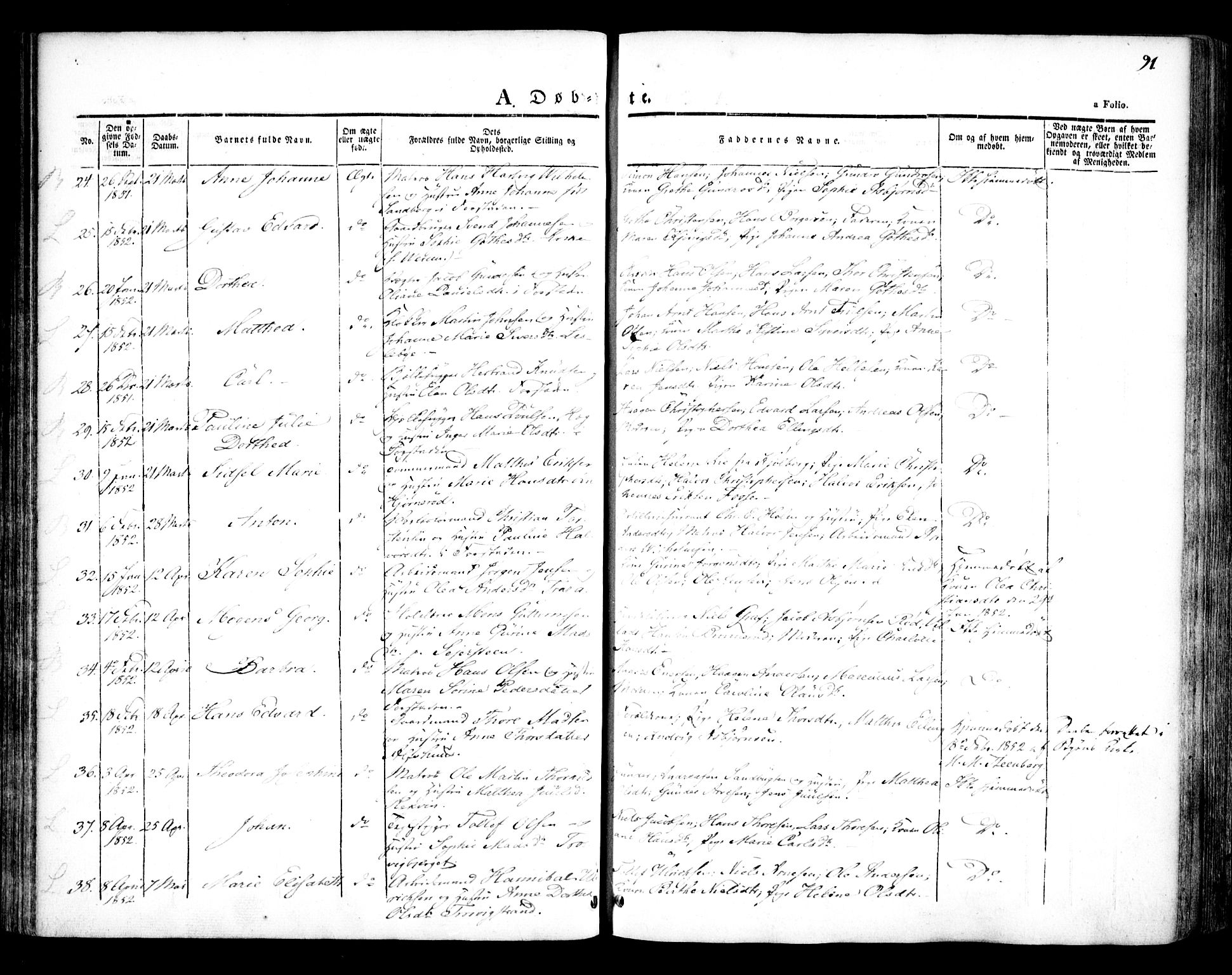 Glemmen prestekontor Kirkebøker, AV/SAO-A-10908/F/Fa/L0005: Ministerialbok nr. 5, 1838-1852, s. 91