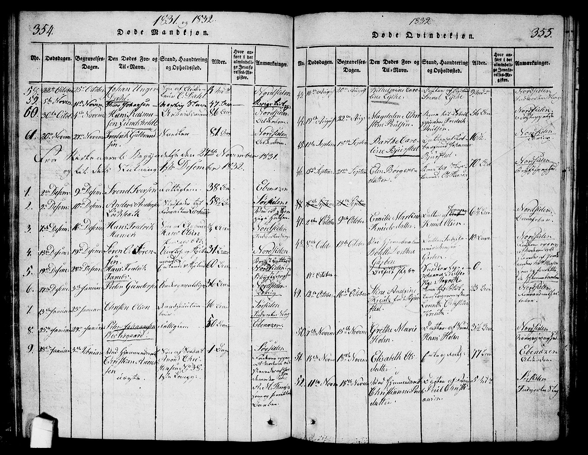 Halden prestekontor Kirkebøker, AV/SAO-A-10909/G/Ga/L0001: Klokkerbok nr. 1, 1815-1833, s. 354-355