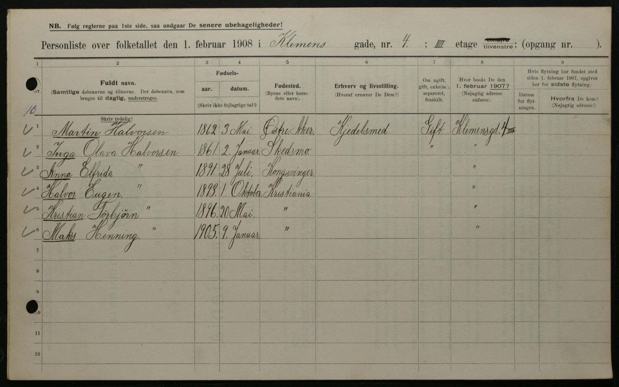 OBA, Kommunal folketelling 1.2.1908 for Kristiania kjøpstad, 1908, s. 12039