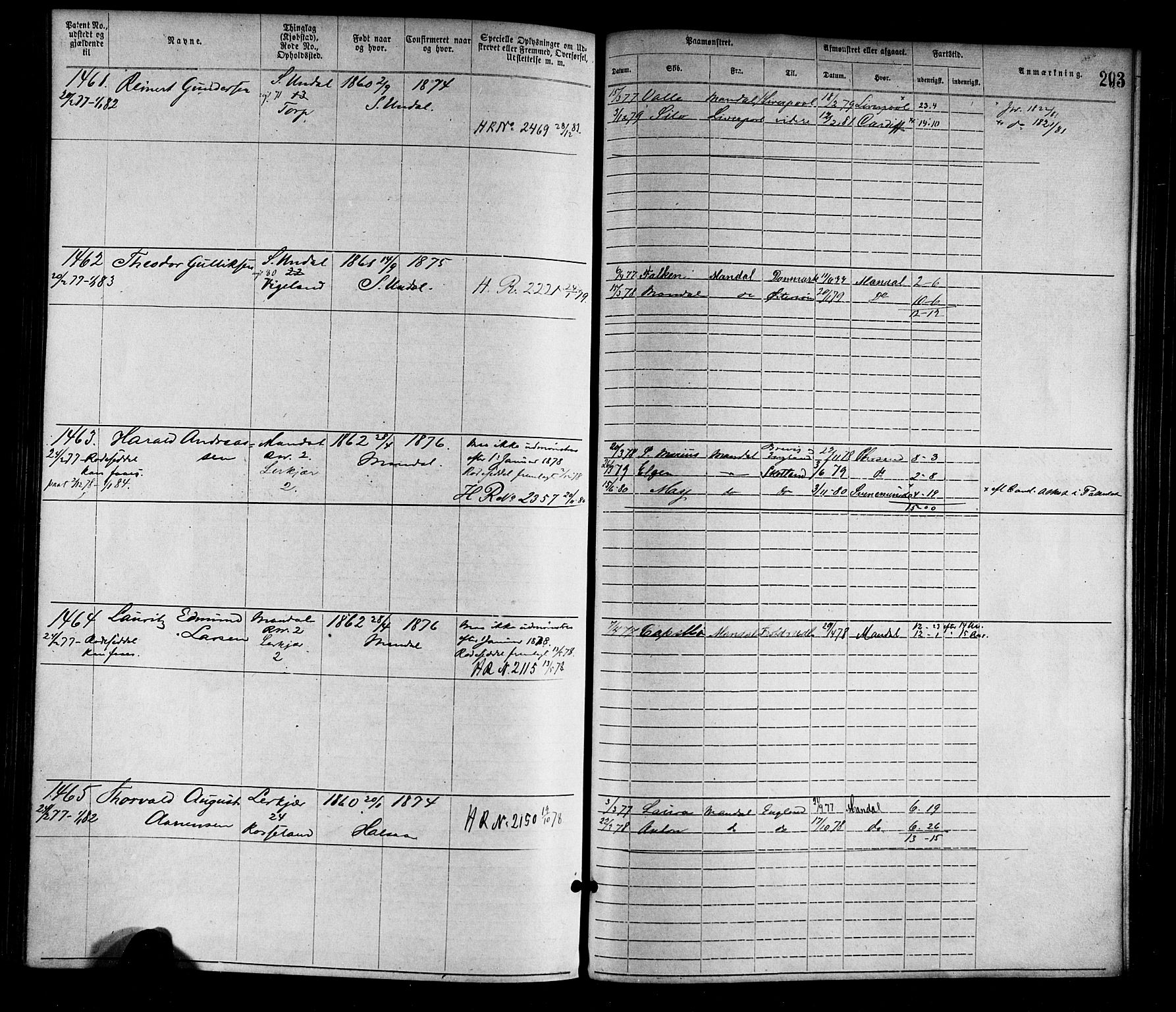 Mandal mønstringskrets, SAK/2031-0016/F/Fa/L0001: Annotasjonsrulle nr 1-1920 med register, L-3, 1869-1881, s. 330