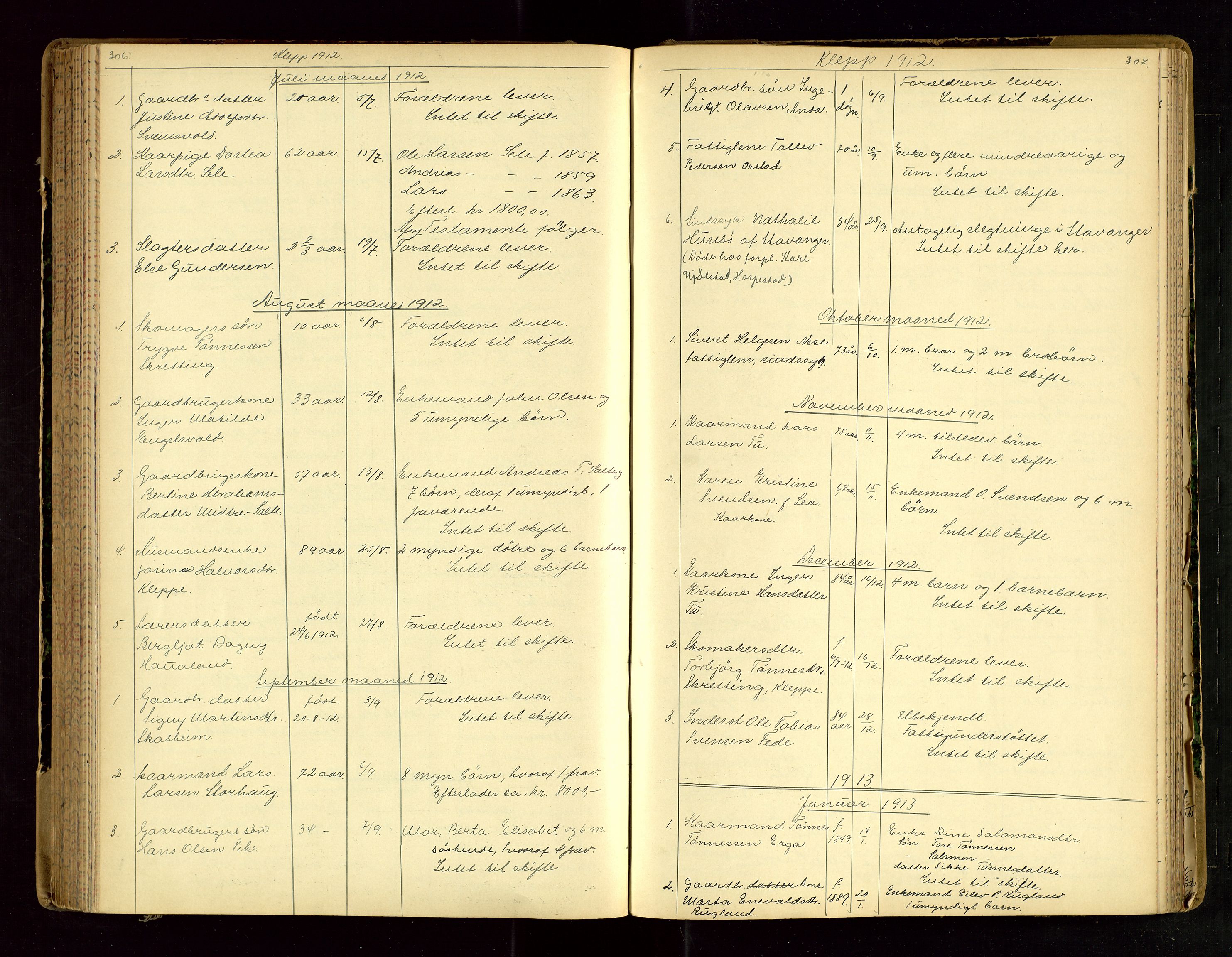 Jæren sorenskriveri, AV/SAST-A-100310/01/5/52/52B/L0003: DØDSFALLPROTOKOLL, 1910-1916, s. 306-307