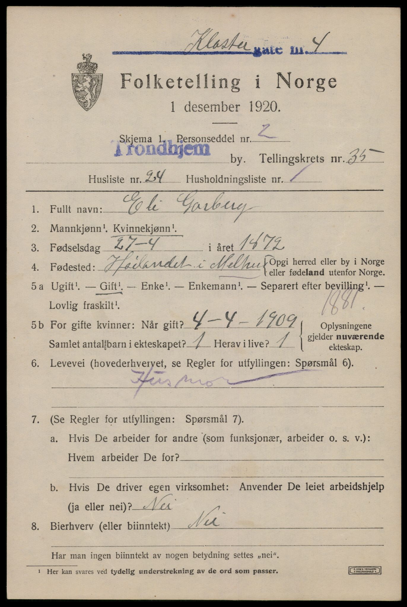 SAT, Folketelling 1920 for 1601 Trondheim kjøpstad, 1920, s. 81978