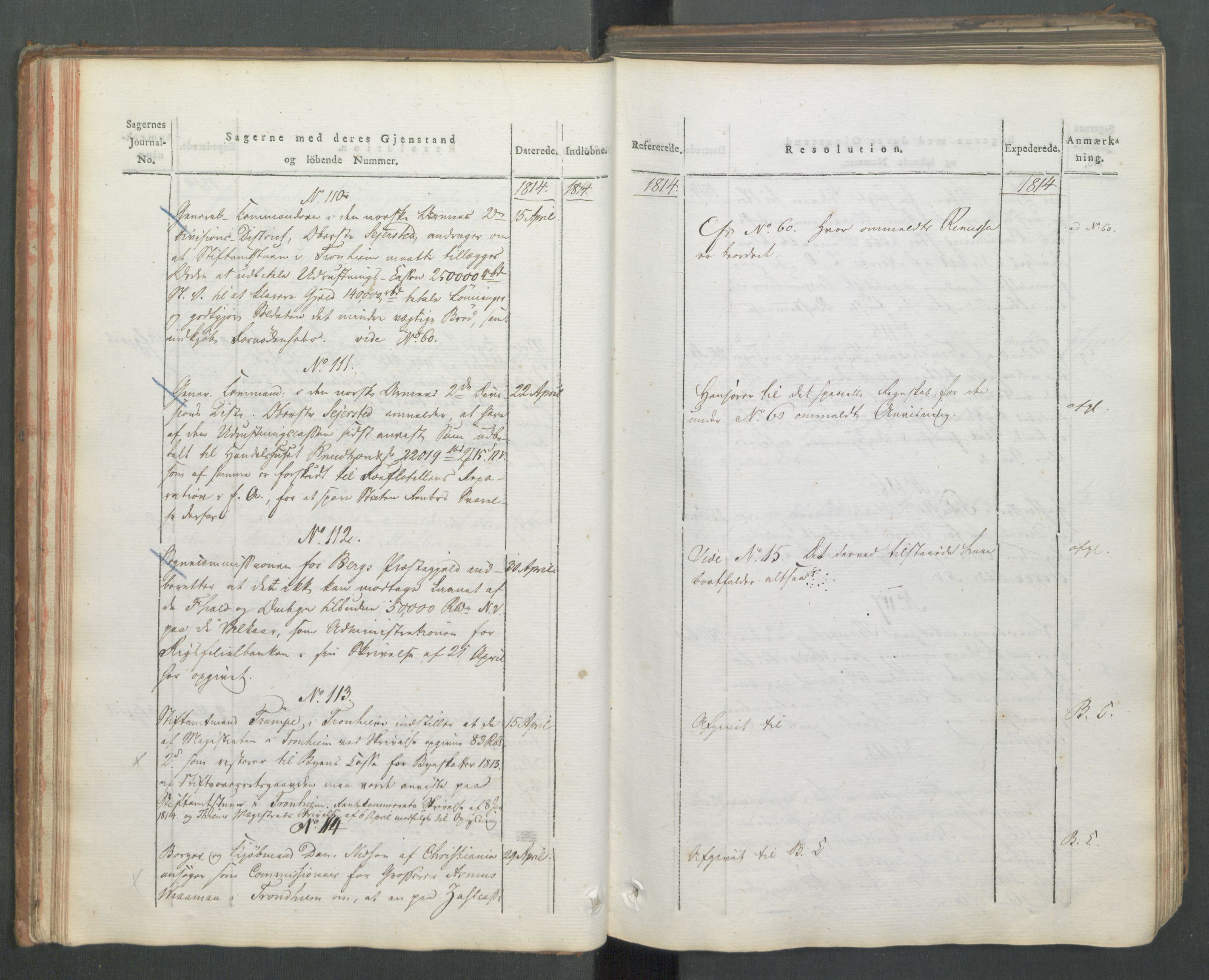 Departementene i 1814, AV/RA-S-3899/Fa/L0008: 1. byrå - Journal B, 1814, s. 31