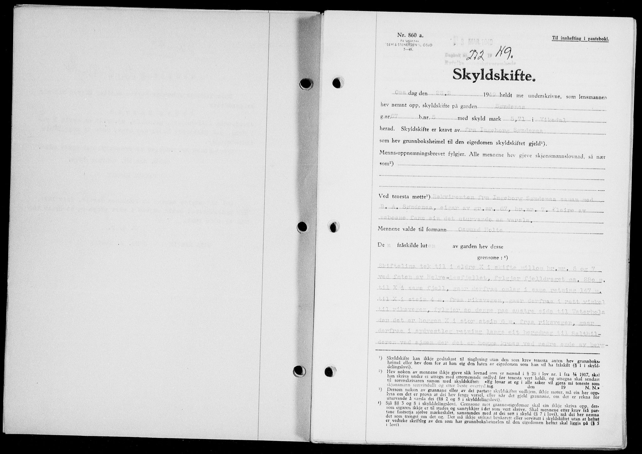 Ryfylke tingrett, SAST/A-100055/001/II/IIB/L0104: Pantebok nr. 83, 1948-1949, Dagboknr: 272/1949