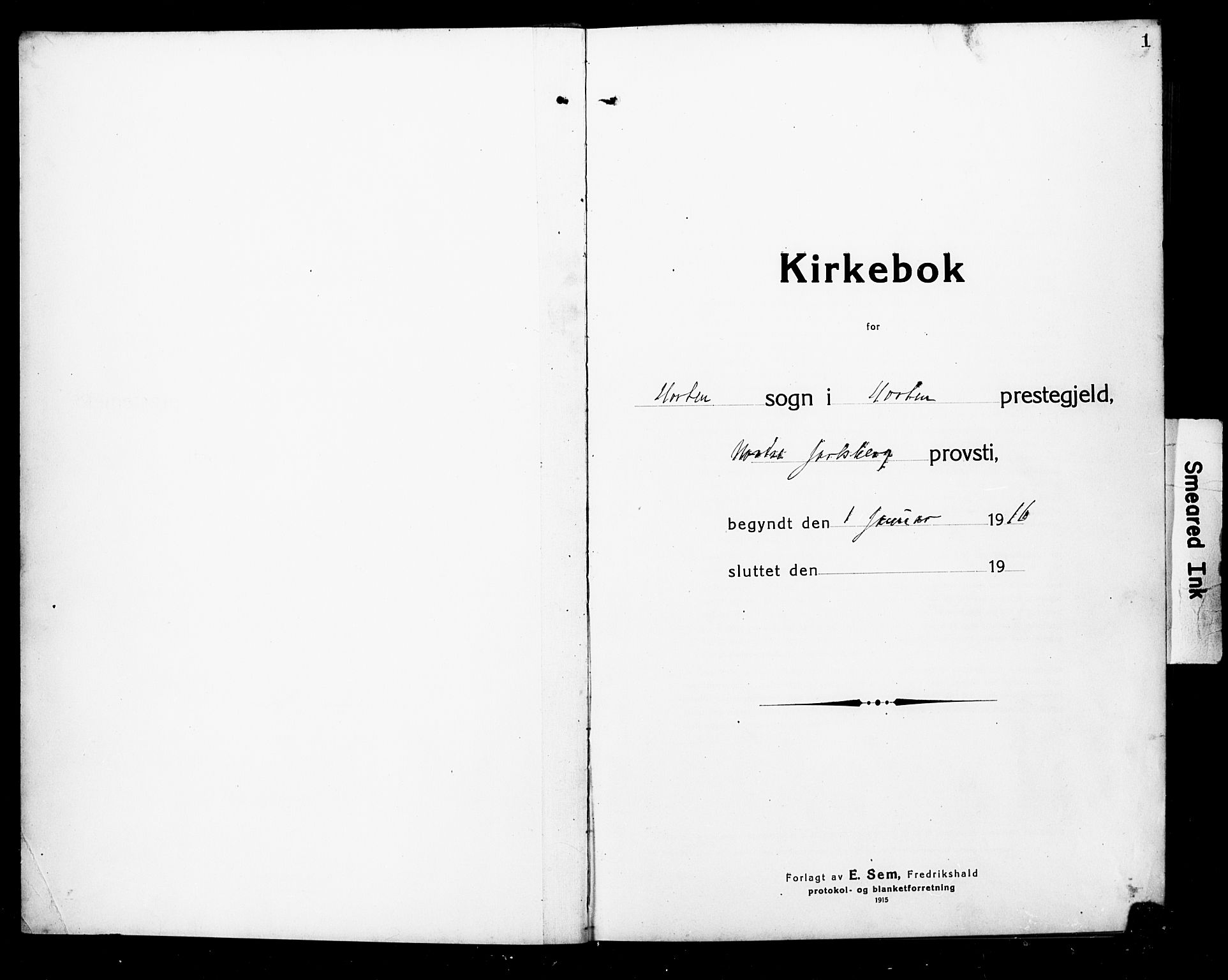 Horten kirkebøker, AV/SAKO-A-348/G/Ga/L0008: Klokkerbok nr. 8, 1916-1926, s. 1