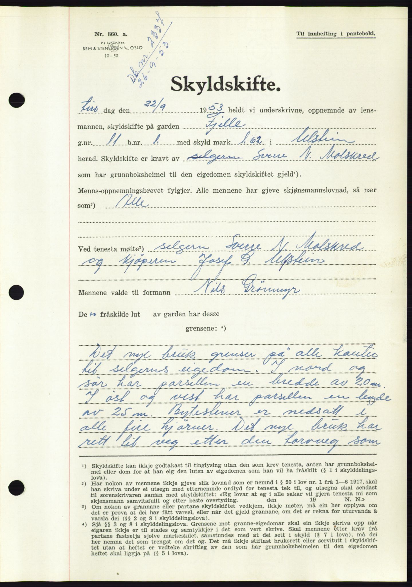 Søre Sunnmøre sorenskriveri, AV/SAT-A-4122/1/2/2C/L0095: Pantebok nr. 21A, 1953-1953, Dagboknr: 2337/1953