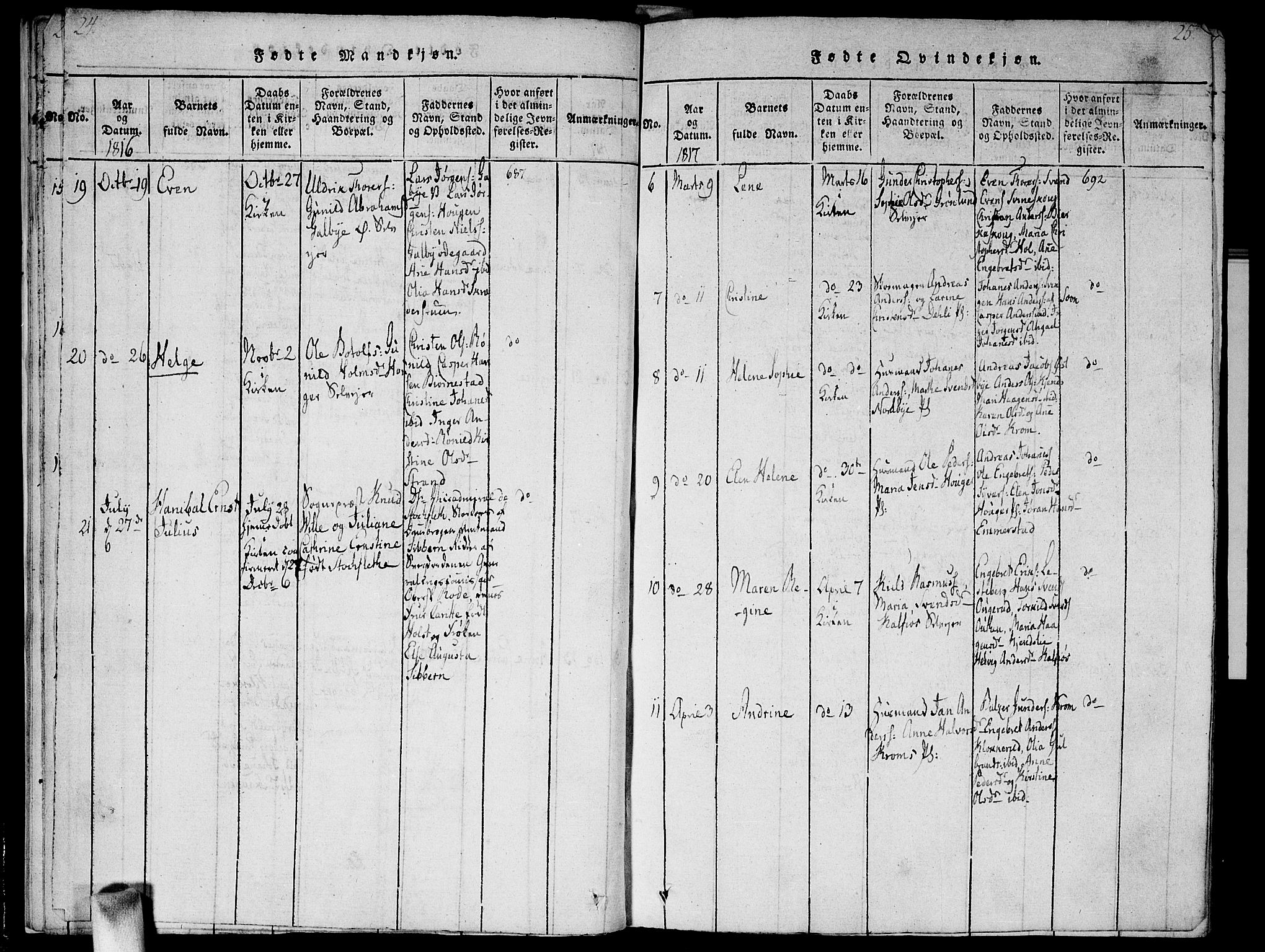 Vestby prestekontor Kirkebøker, AV/SAO-A-10893/G/Ga/L0001: Klokkerbok nr. I 1, 1814-1827, s. 24-25