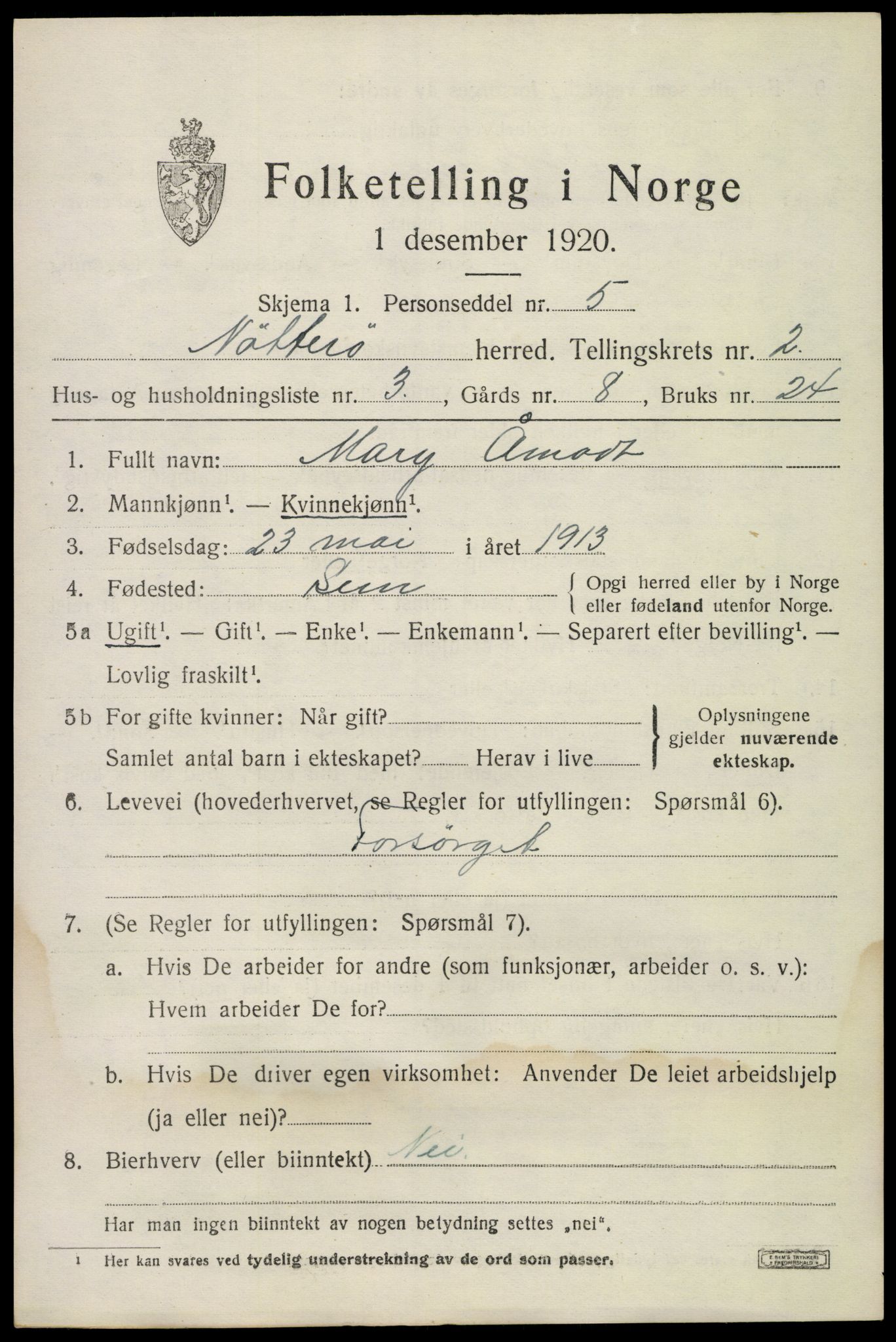 SAKO, Folketelling 1920 for 0722 Nøtterøy herred, 1920, s. 4095